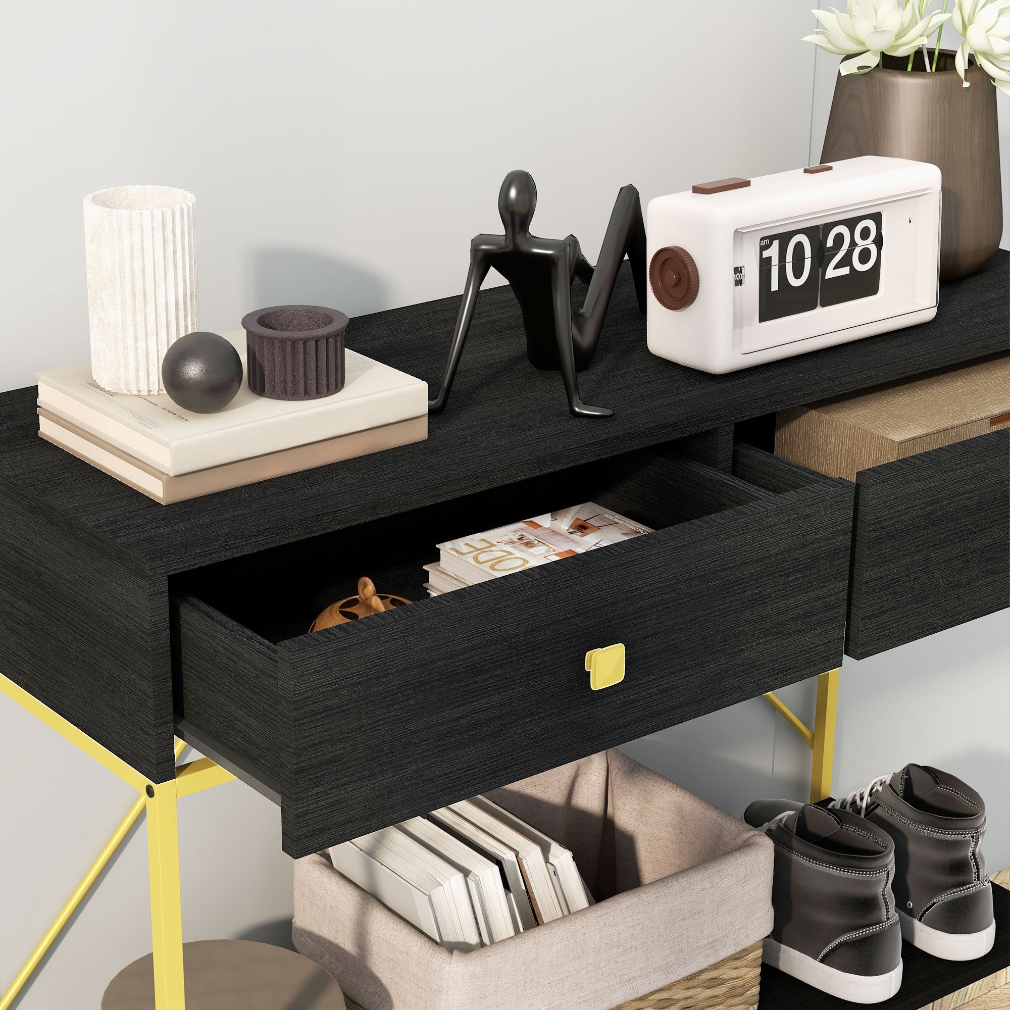Hallway Console Table Entryway Table with 2 Drawers and Storage Shelf for Living Room Bedroom Behind Sofa Black Console Tables at Gallery Canada