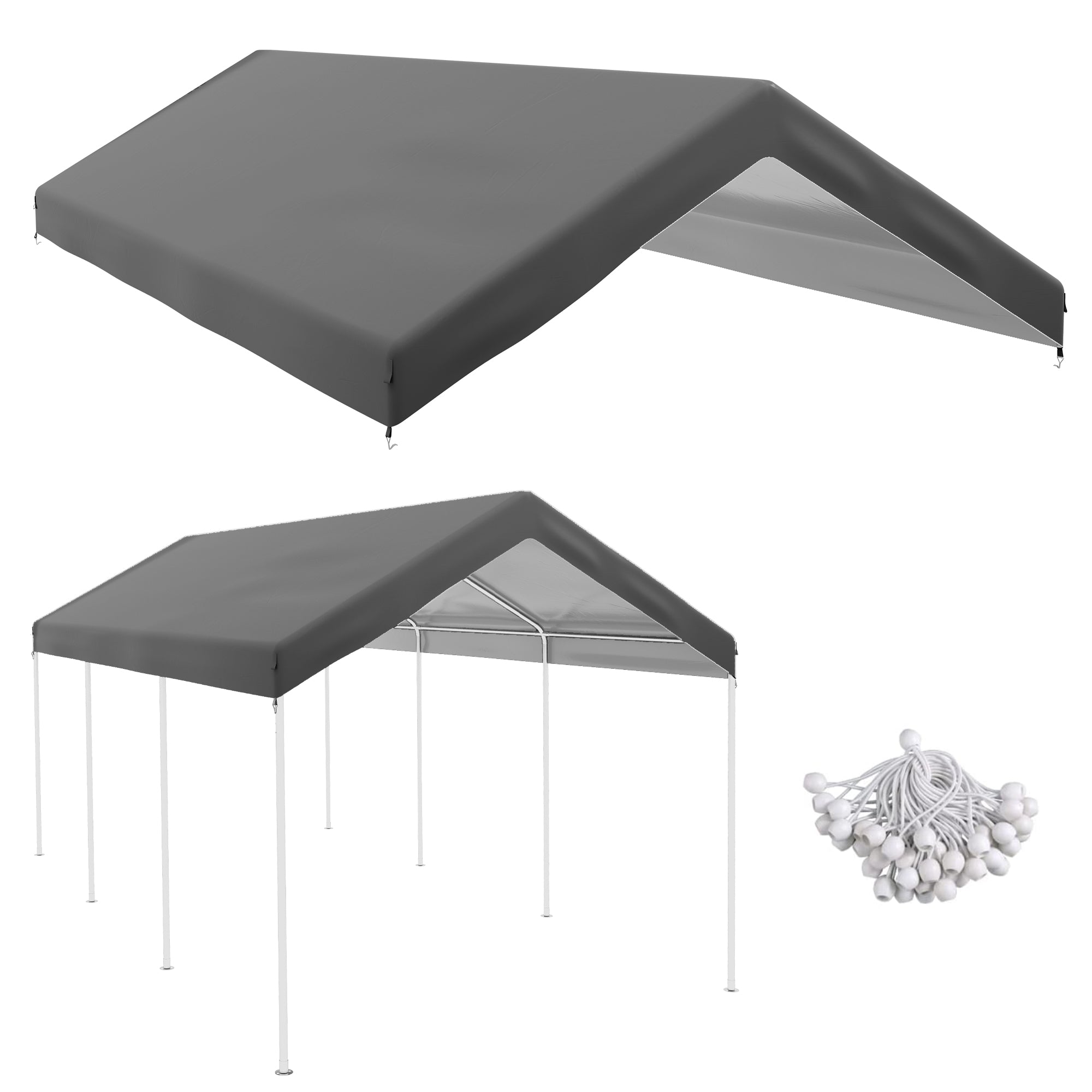 10 x 20ft Carport Replacement Canopy, UV Resistant Garage Car Cover with Ball Bungee Cords, Dark Grey Gazebo Canopy Replacement at Gallery Canada