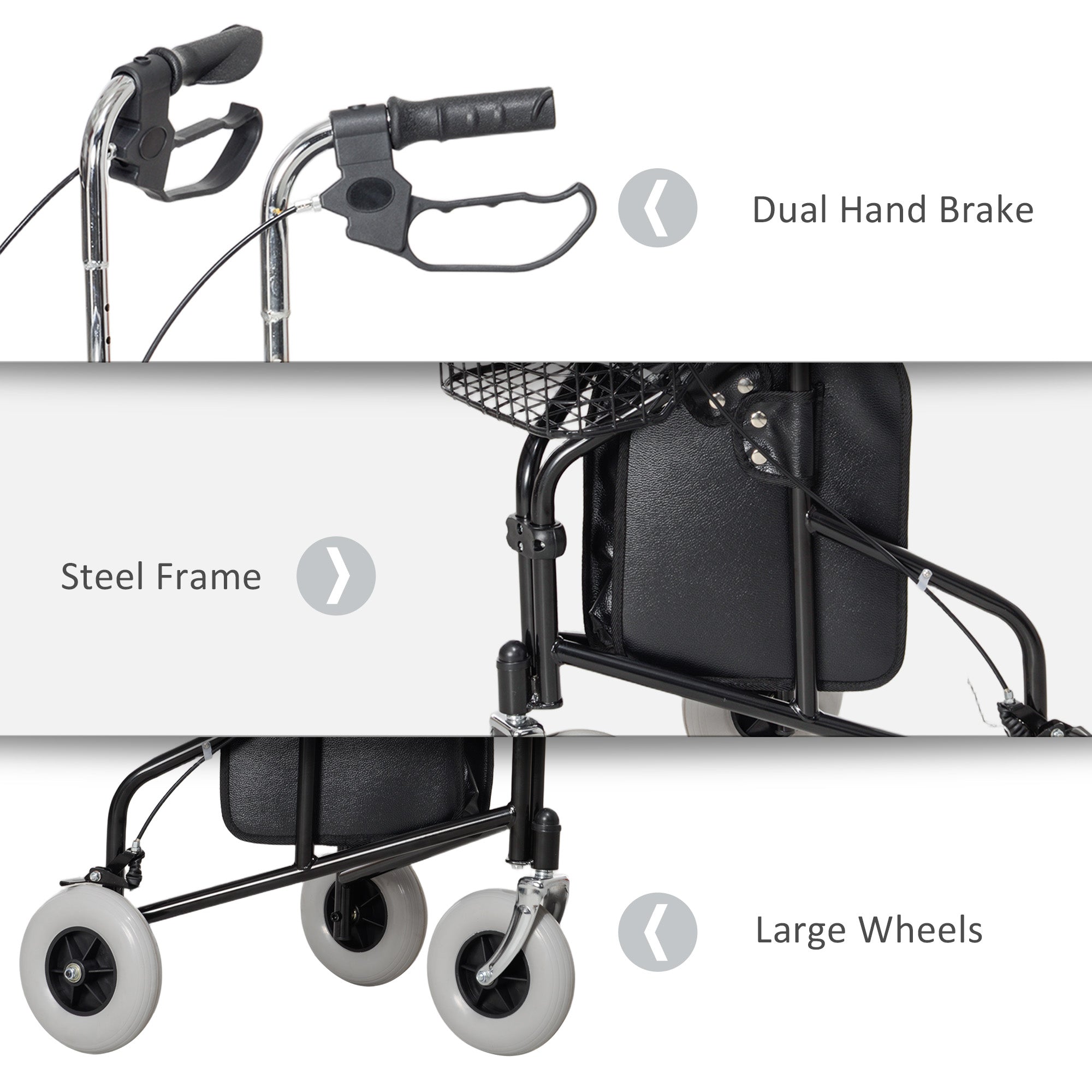 Upright Walker Up Rollator, Rolling Walker with Wheels, Storage Bag, Tray, Adjustable Handle Height, Black Knee Walker & Wheelchair Ramps at Gallery Canada