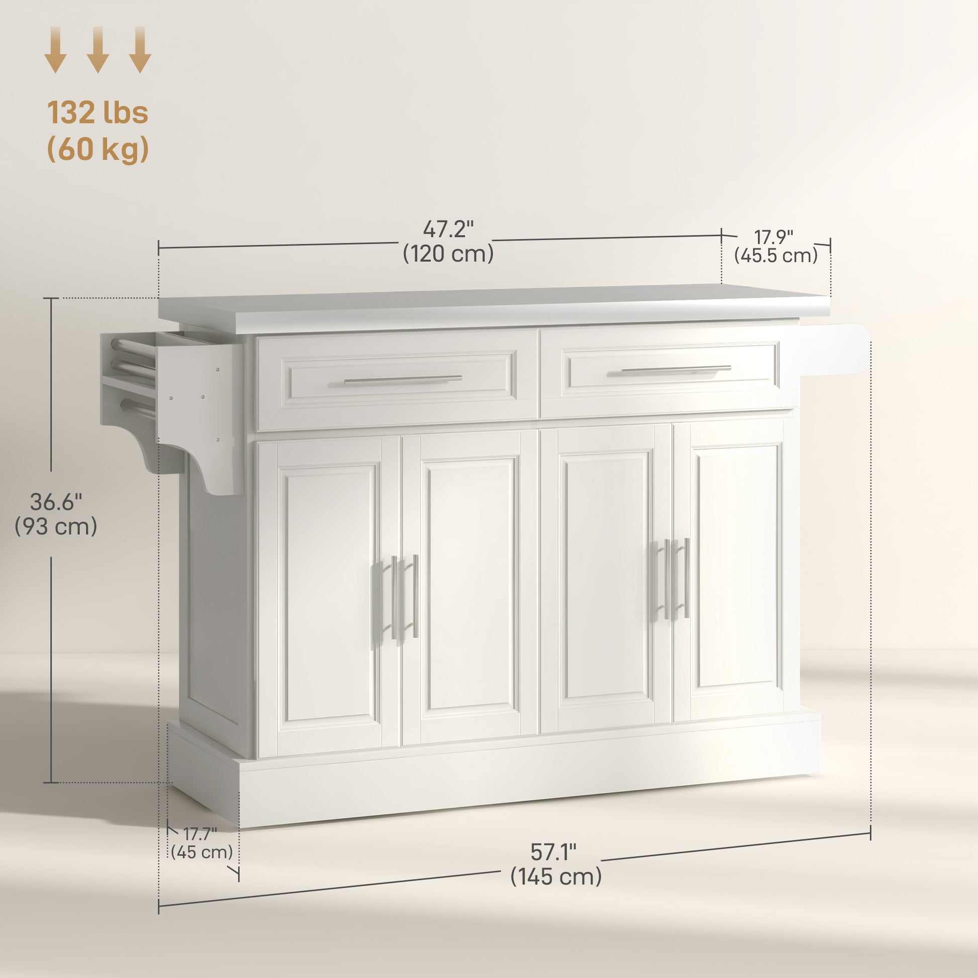 Rolling Kitchen Island with Storage and Stainless Steel Top, Kitchen Trolley with Drawers, Cabinets, Towel Rack, Cream Kitchen Islands & Kitchen Carts at Gallery Canada