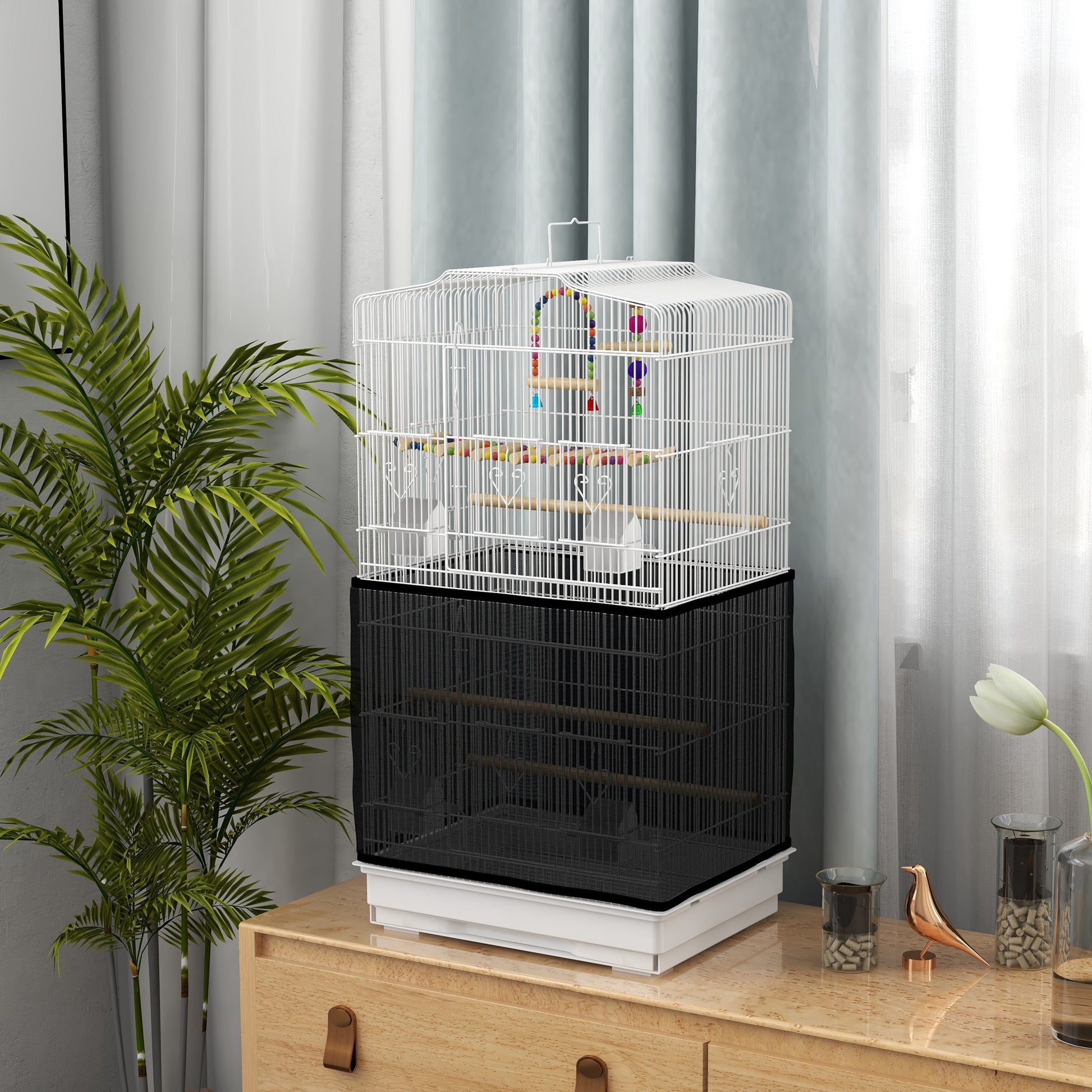 36" Bird Cage with Accessories, Handle, Mesh Cover, Tray, White Bird Cages   at Gallery Canada