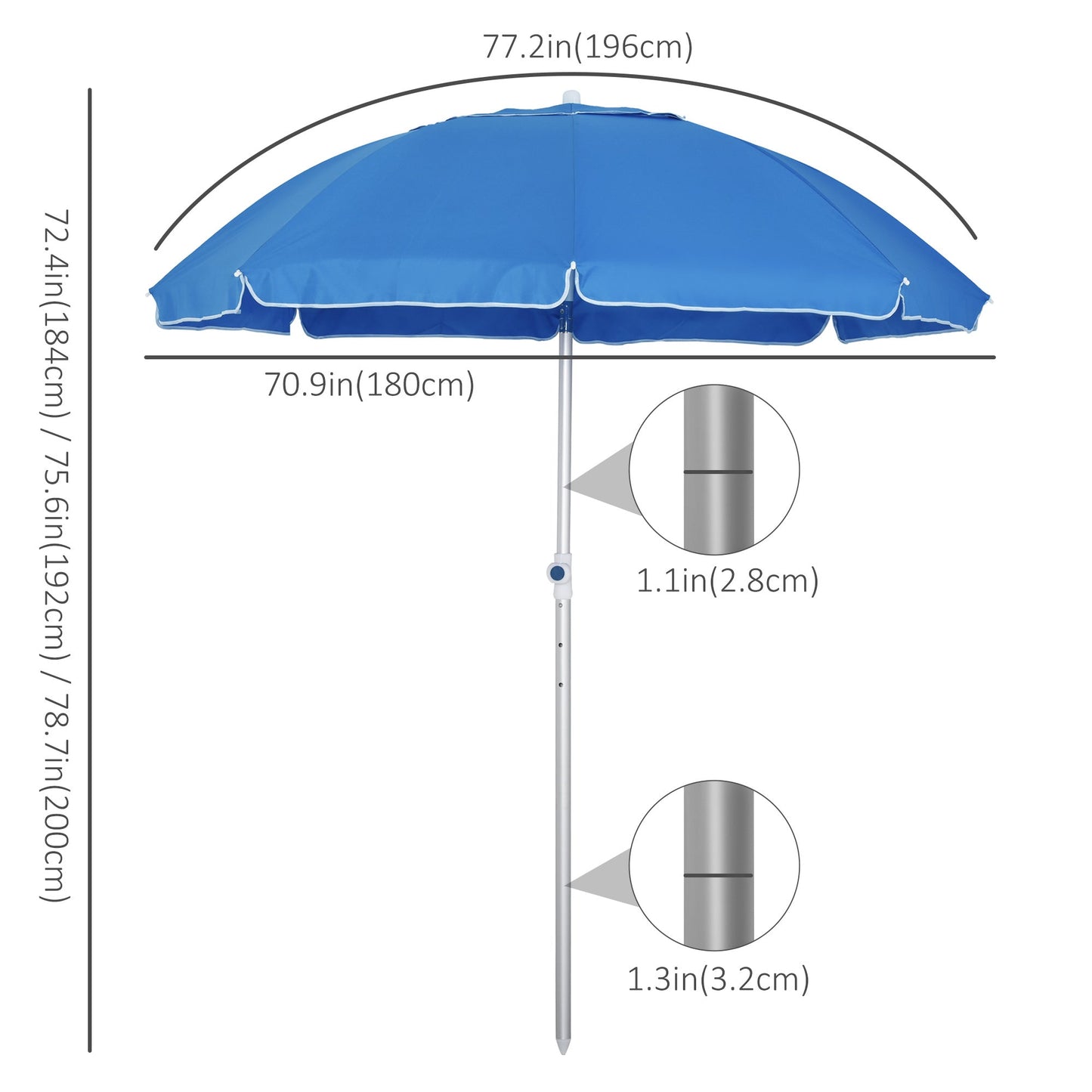 Arc. 6.4ft Beach Umbrella with Aluminum Pole Pointed Design Adjustable Tilt Carry Bag for Outdoor Patio Blue Beach Umbrellas   at Gallery Canada