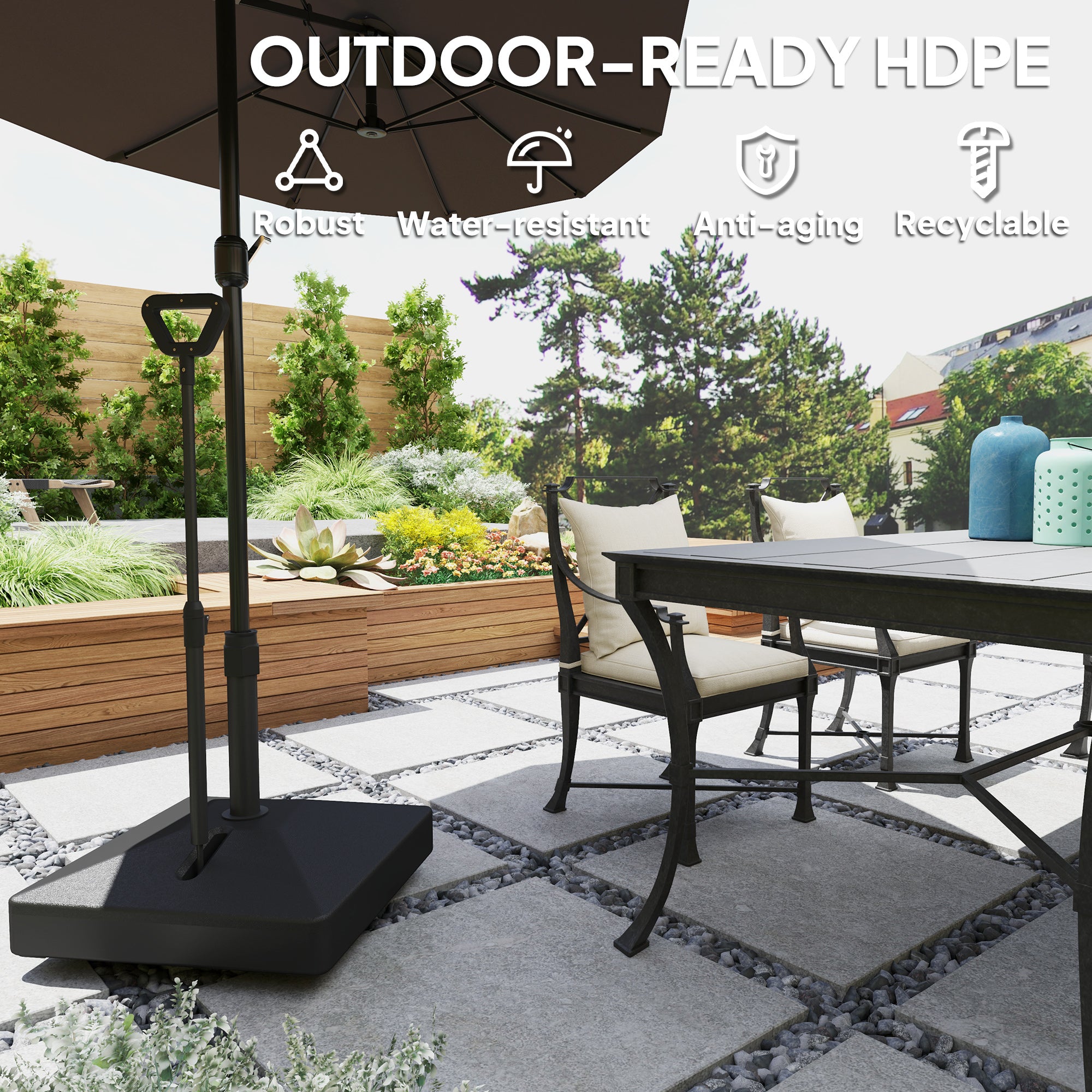 Patio Umbrella Base with Adjustable Wheels and Handle, Outdoor Patio Umbrella Stand, Filled Up to 121lbs with Stand, 99lbs with Water for Garden Poolside, Black Umbrella Bases at Gallery Canada