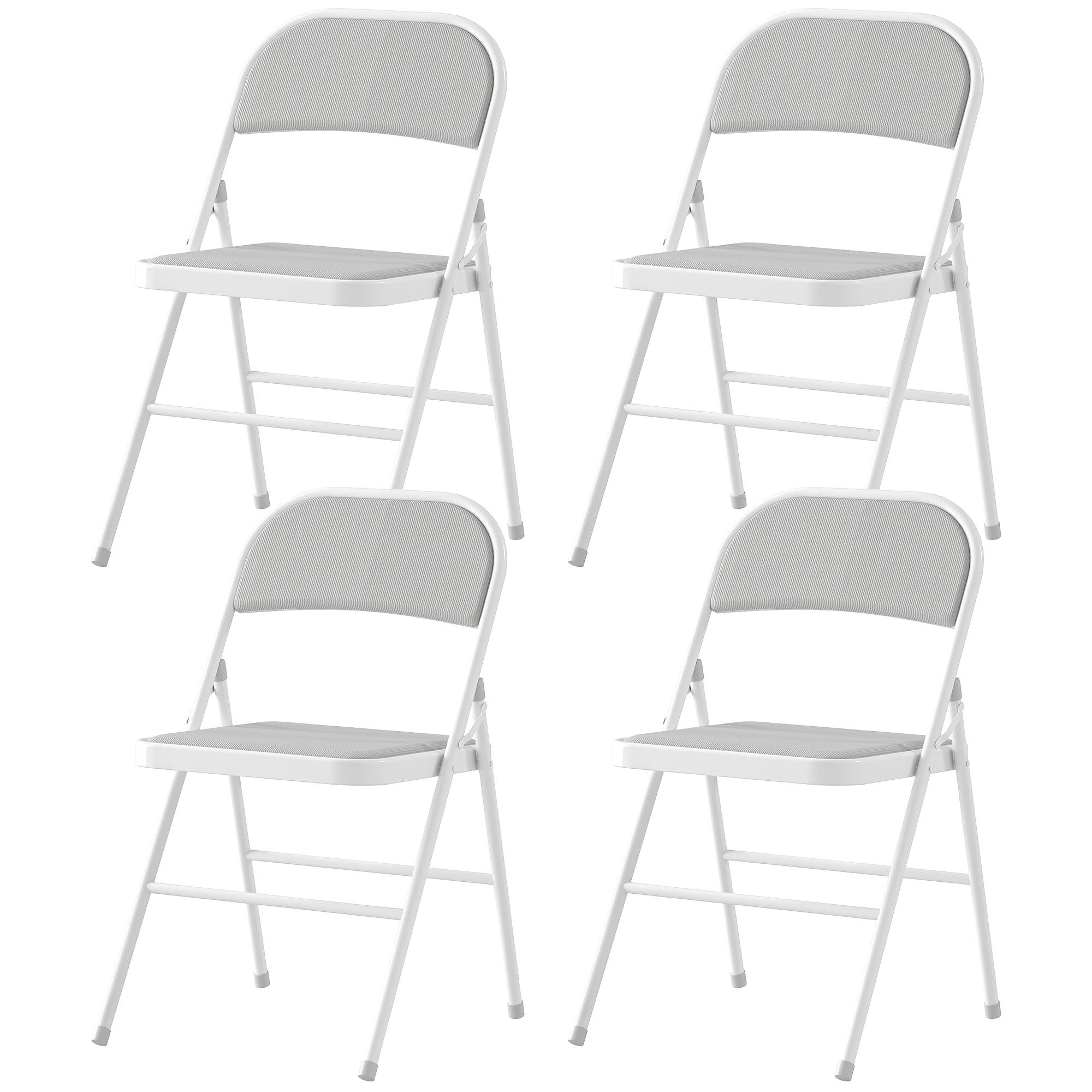 Set of 4 Metal Foldable Chairs, Corduroy Padded Folding Chairs with Cushion Seat and Open Back for Indoor, White Dining Chairs White at Gallery Canada