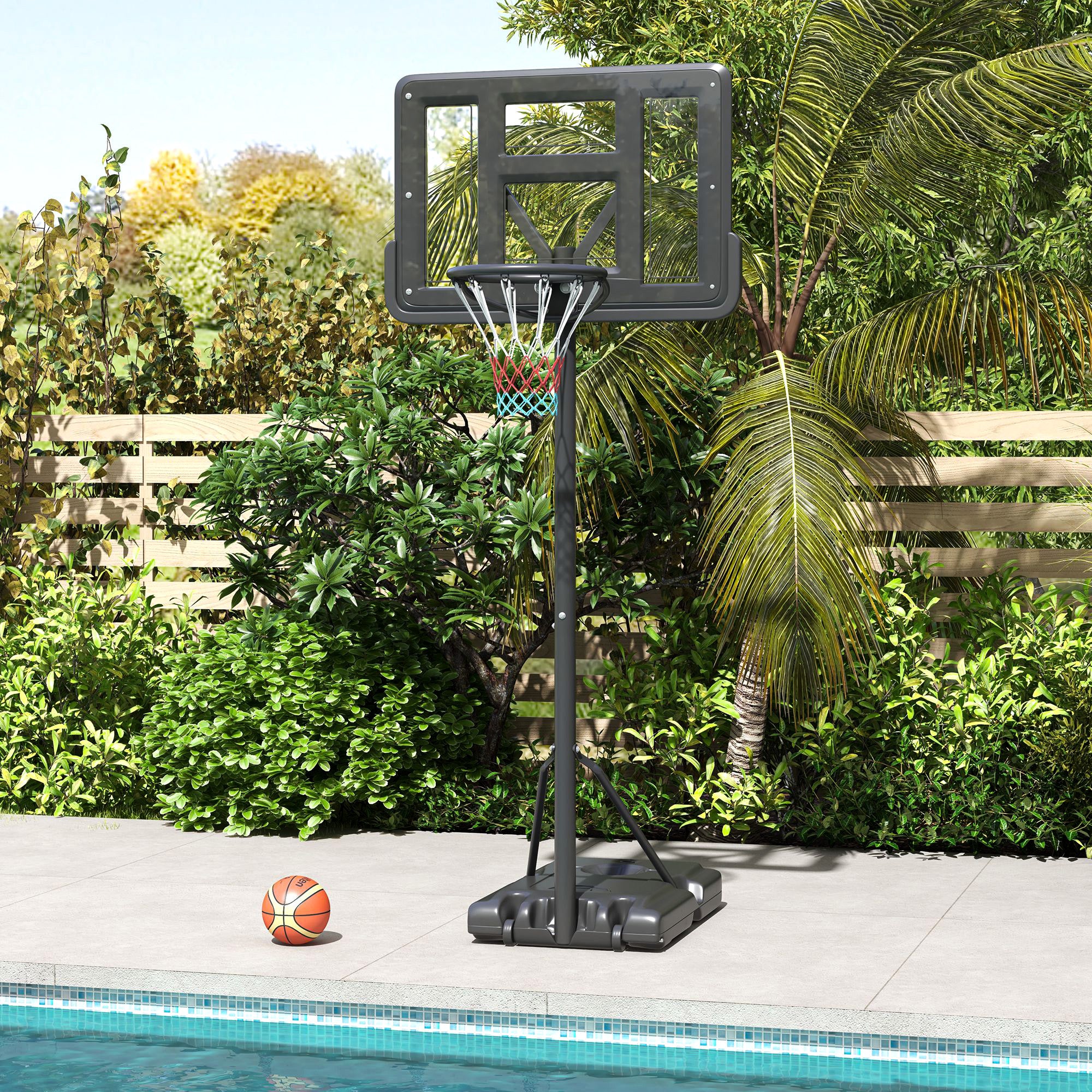 7.5-10FT Portable Basketball Hoop, Dual-use for Swimming Pool or Backyard, Basketball Net Goal with 43.25