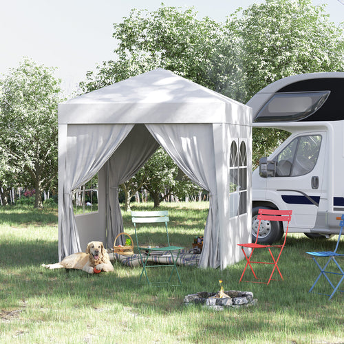6.6'x6.6' Pop Up Canopy Tent with Sidewalls, Instant Sun Shelter Camping Gazebo with Carry Bag, White