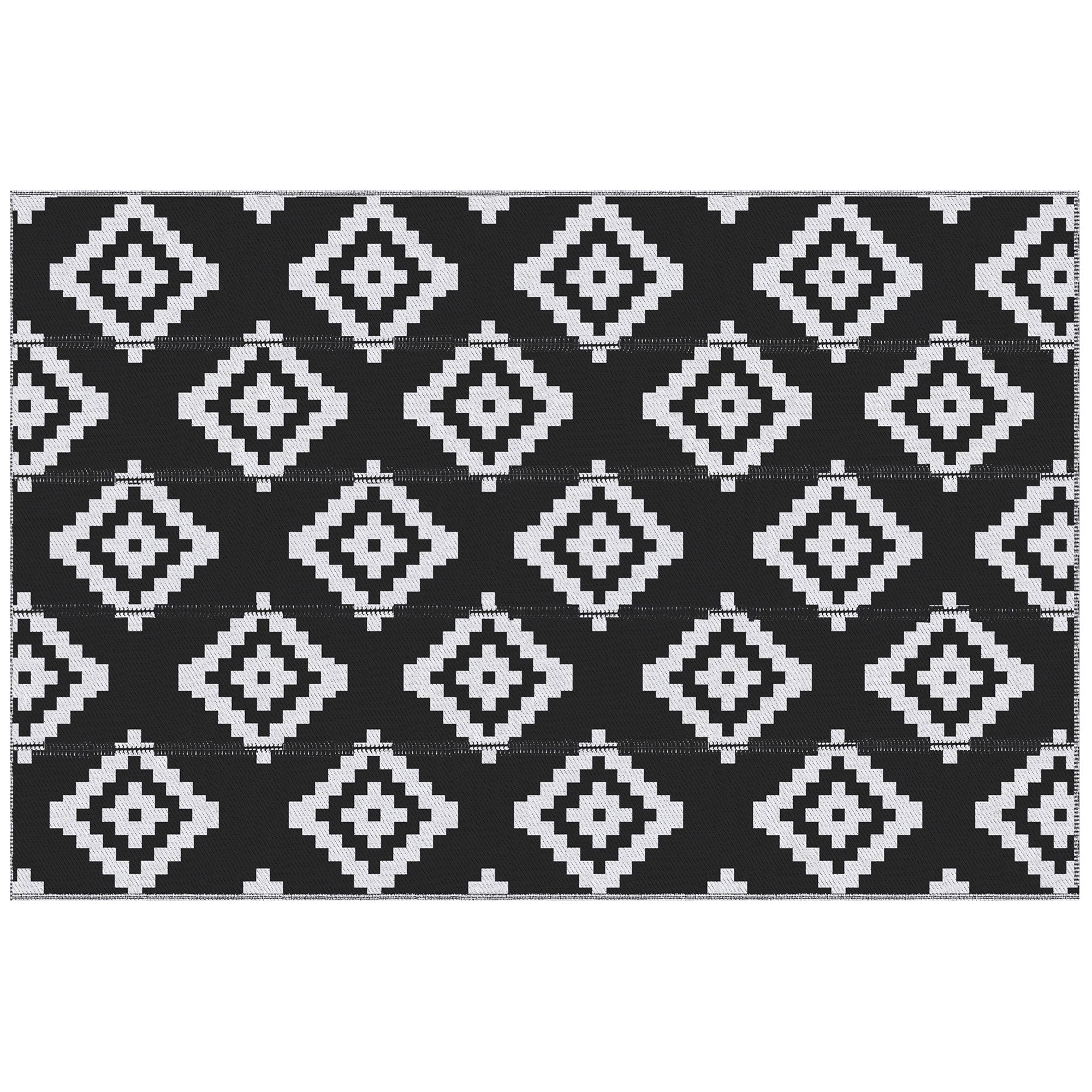 Reversible Outdoor RV Rug, Patio Floor Mat, 6' x 9' Plastic Straw Rug for Backyard, Deck, Beach, Camping, Black &; White Garden Decor at Gallery Canada