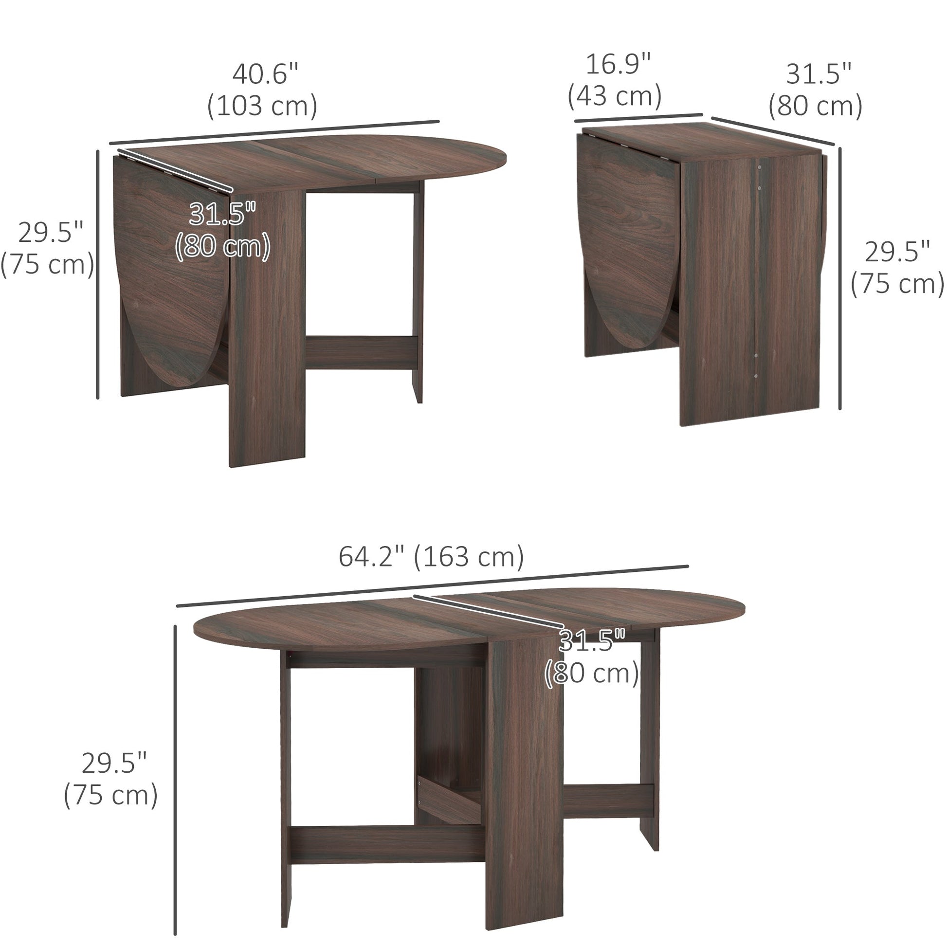 Folding Dining Table, Oval Drop Leaf Kitchen Table for Small Spaces, Distressed Brown Bar Tables & Dining Tables   at Gallery Canada