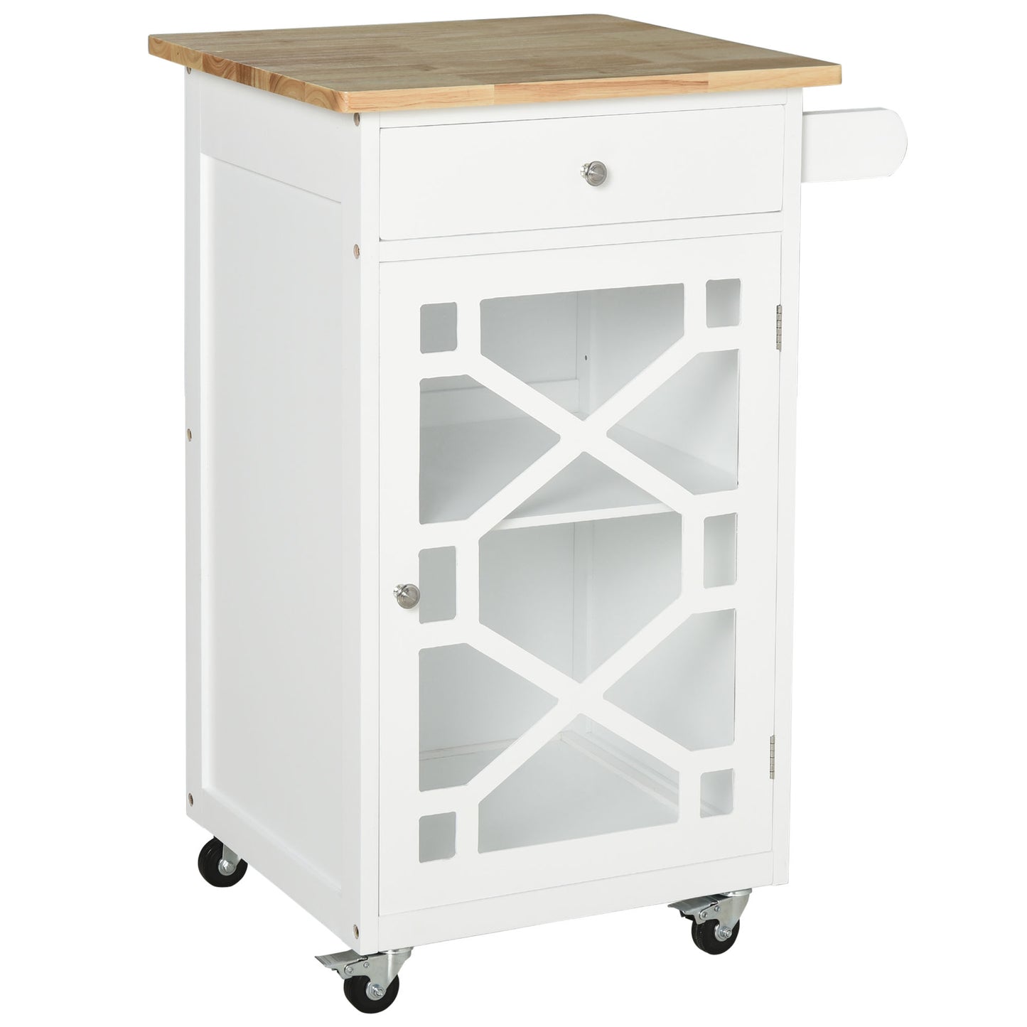 Kitchen Cart on Wheels, Rolling Kitchen Island with Drawer, Glass Door, Towel Rack and Adjustable Shelf, White Kitchen Islands & Kitchen Carts   at Gallery Canada