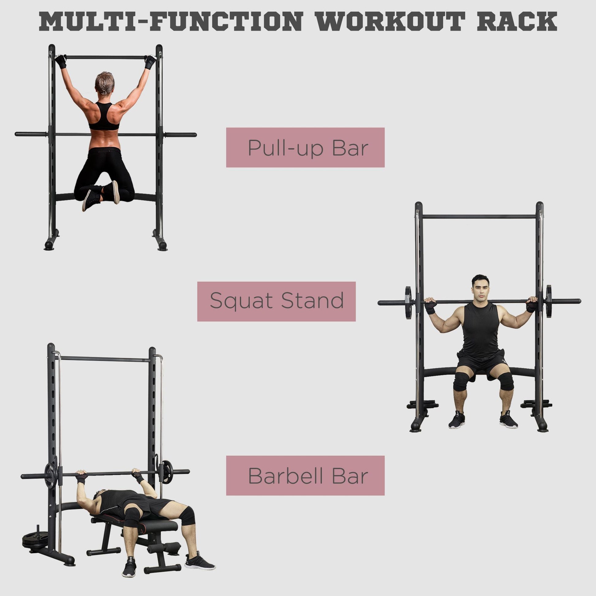 Adjustable Squat Rack with Pull Up Bar and Barbell Bar, Multi-Function Weight Lifting Half Rack for Home Gym Strength Training Power Towers   at Gallery Canada