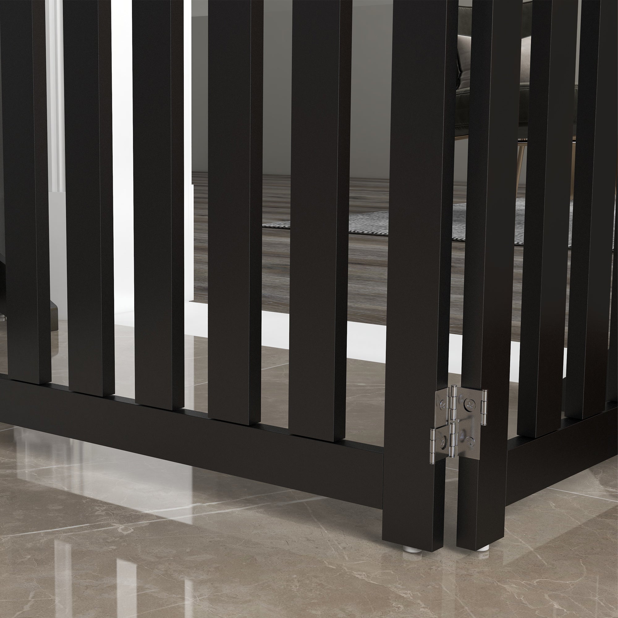 Foldable Dog Gate with Door, 4 Panels Fressstanding Pet Gate, Black Houses, Kennels & Pens at Gallery Canada
