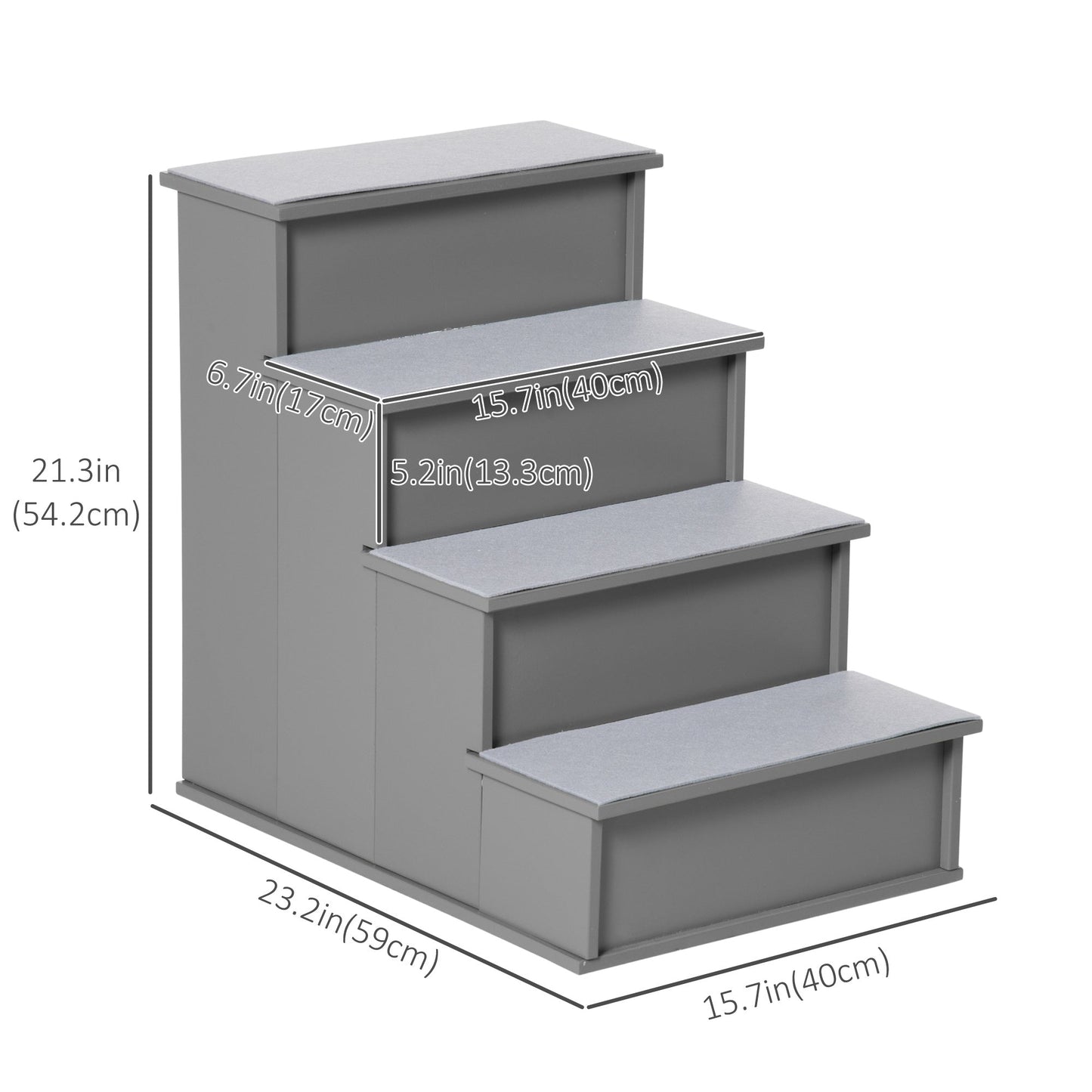 Dog Steps Pet Stairs for Bed Cat Ladder for Couch with Non-Slip Carpet, 15.7" x 23.2" x 21.3", Grey Dog Stairs   at Gallery Canada