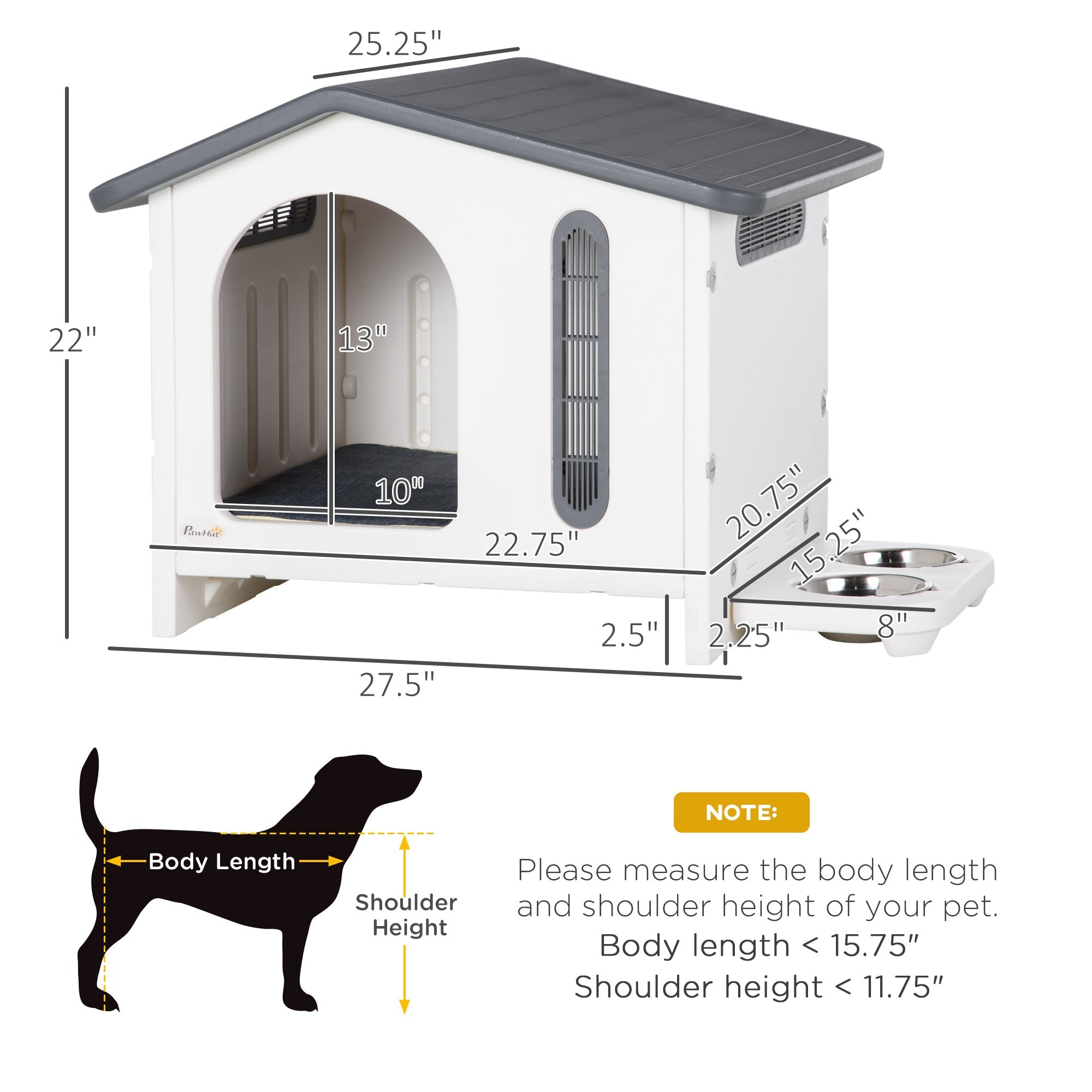 Small Plastic Dog House with Air Vents, Door, Bowls, Cushion - White Houses, Kennels & Pens   at Gallery Canada