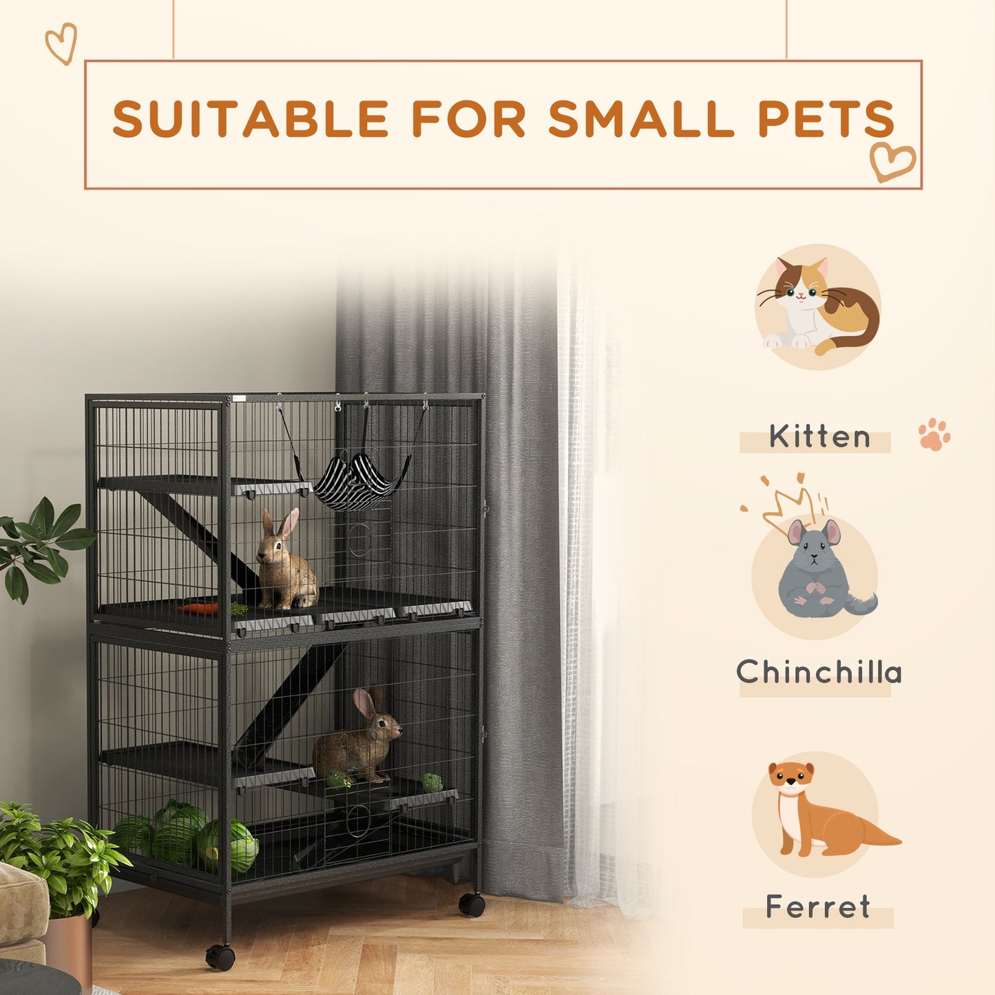 5-Tier Rolling Small Animal Cage, Deluxe Guinea Pig Cage, Ferret Cage for Mink Chinchilla Kitten Rabbit, Grey Houses & Habitats   at Gallery Canada