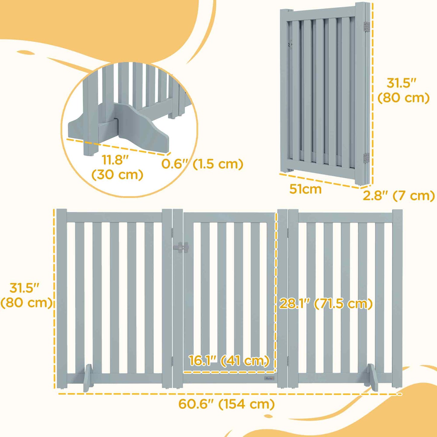 3-Panel Foldable Dog Gate with Feet for Medium Dogs and Below, Grey Houses, Kennels & Pens   at Gallery Canada