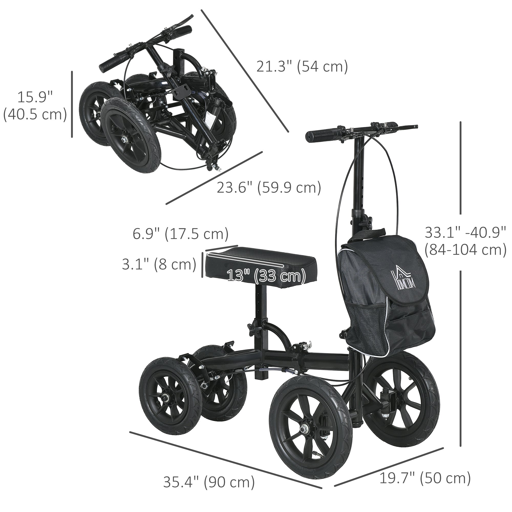 Adjustable Steerable Knee Walker, Foldable Knee Scooter with Rubber Wheels, Dual Brake, Crutch Alternative, Black Knee Walker & Wheelchair Ramps   at Gallery Canada