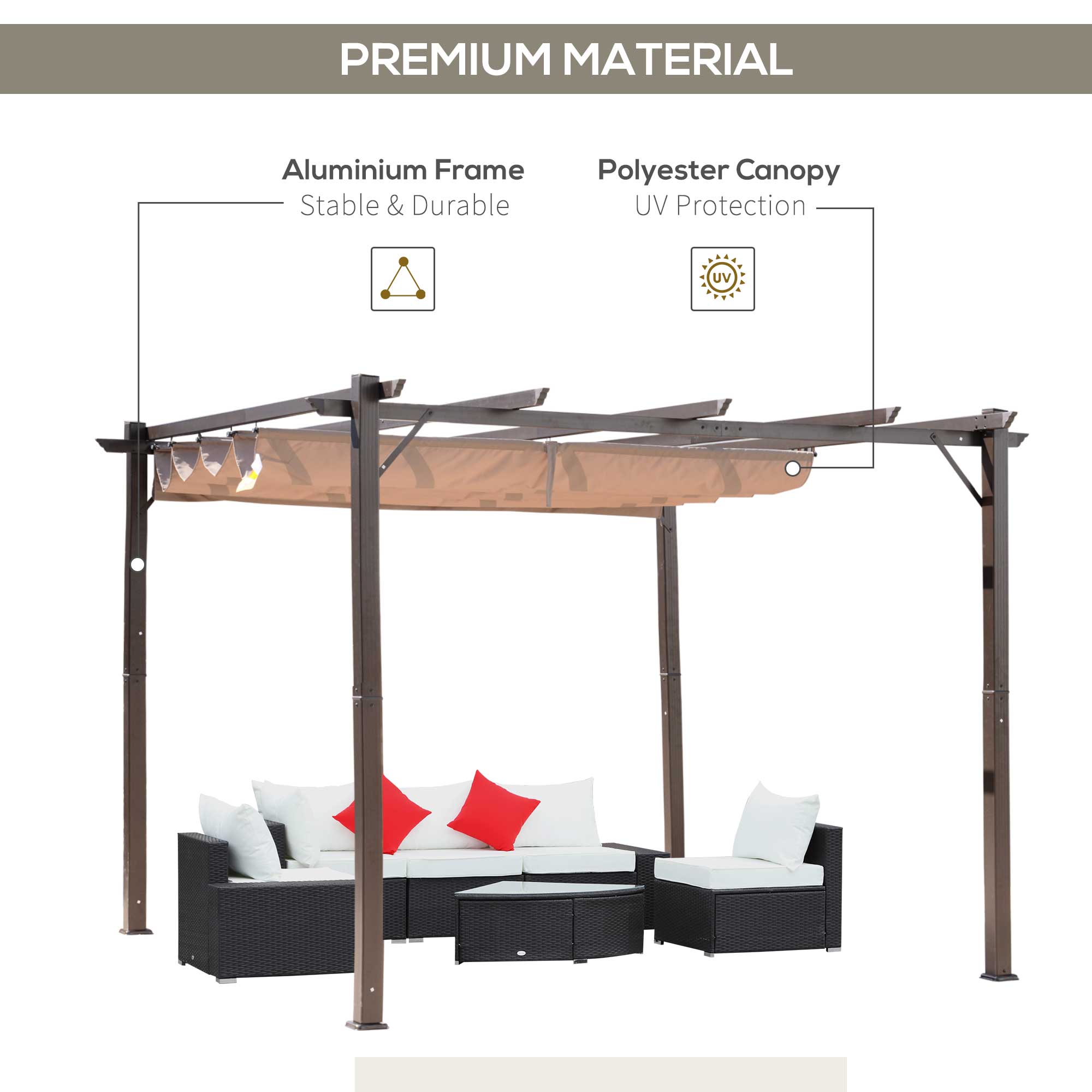 10' x 10' Aluminium Outdoor Pergola Gazebo Backyard Canopy Cover Square Sunshade Garden Grape Trellis Coffee Pergolas at Gallery Canada