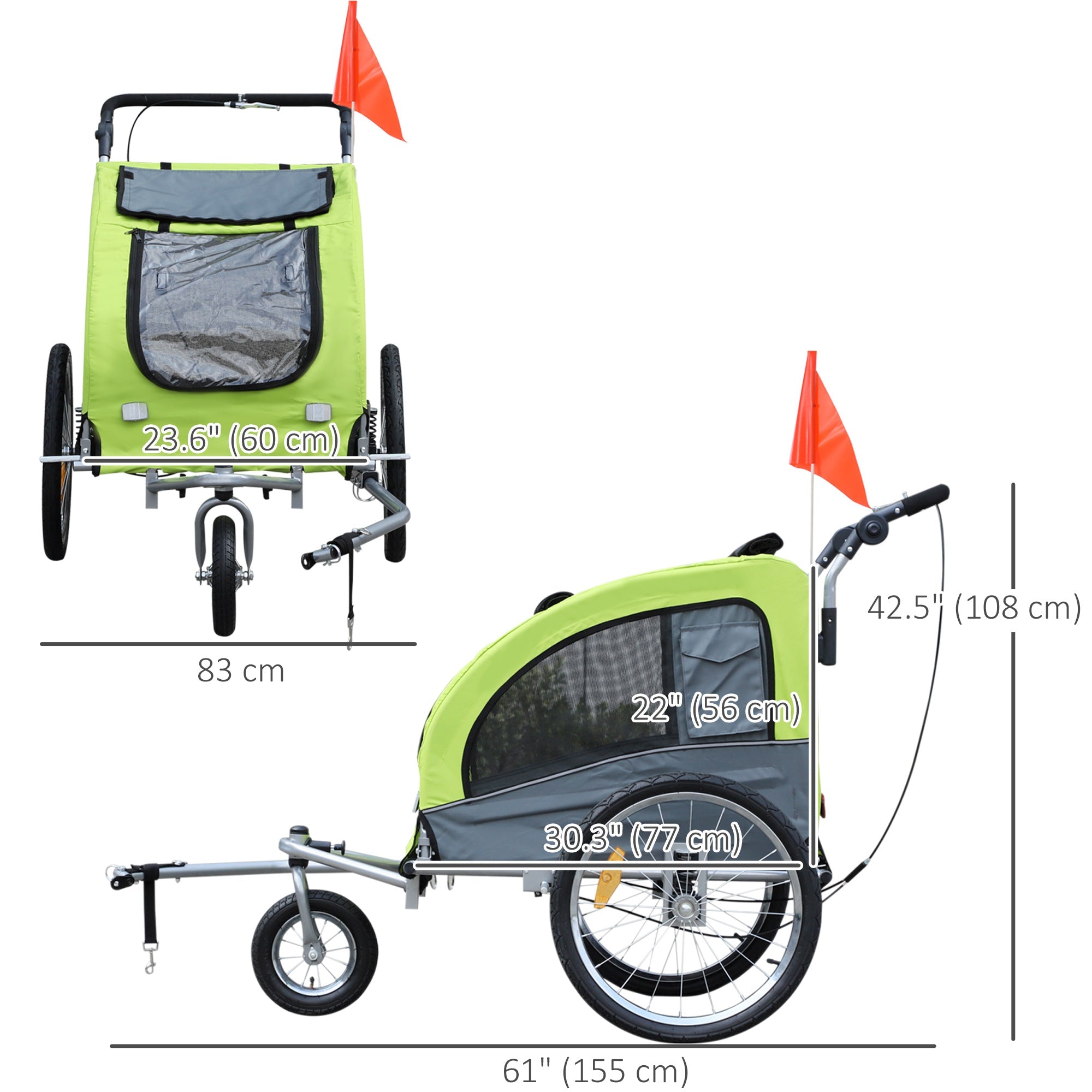 Dog Bike Trailer 2-In-1 w/ Suspension, Hitch, Storage Pockets, Green Dog Bike Trailers & Strollers   at Gallery Canada