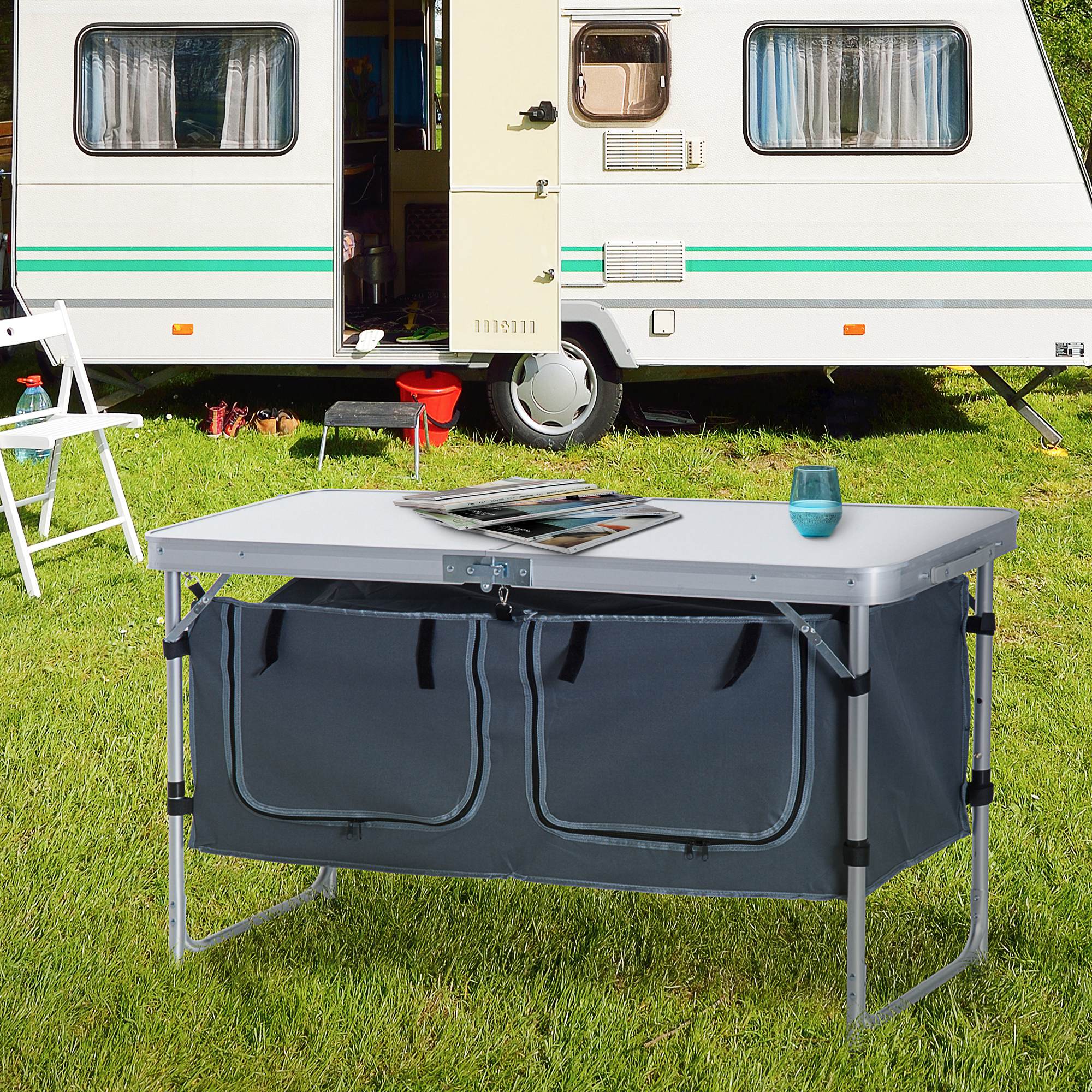 Outdoor Aluminum Folding Picnic Table Height Adjustable with Storage Organizer BBQ Camping Picnic Tables & Camping Chairs at Gallery Canada