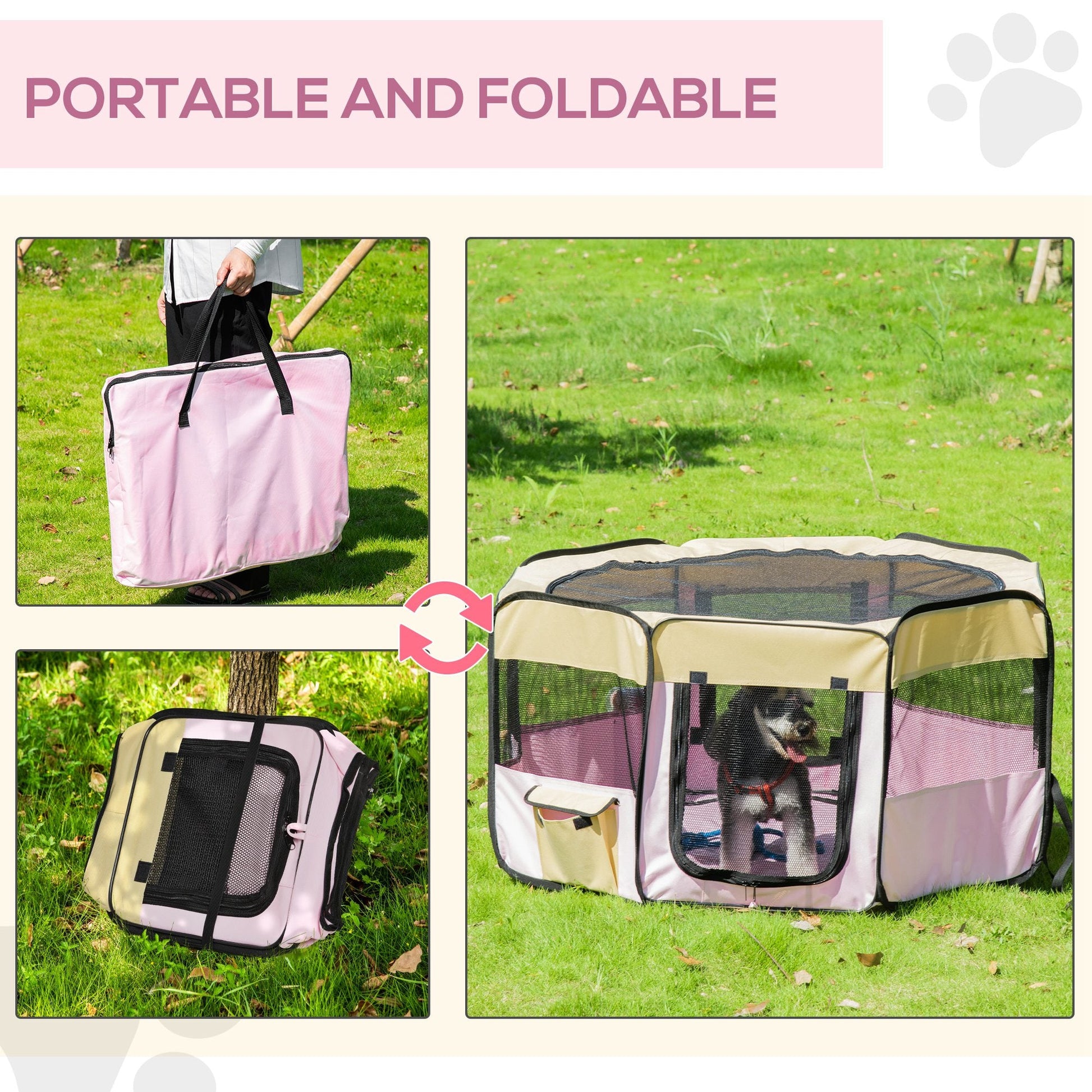 49-inch Large Exercise Puppy Pet Playpen Portable Dog Cat Pet Play Pen Pet Cage Tent Kennel Crate Pink Carry Bag Included Houses, Kennels & Pens   at Gallery Canada