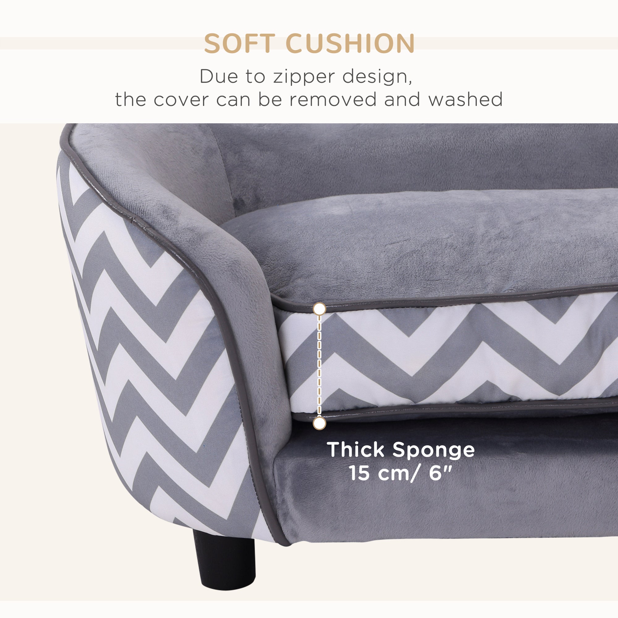 Pet Sofa Elevated Dog Bed Raised Cat Couch Puppy Furniture for Small Sized Dogs with Storage Removable Cushion Cover Grey Dog Sofas   at Gallery Canada