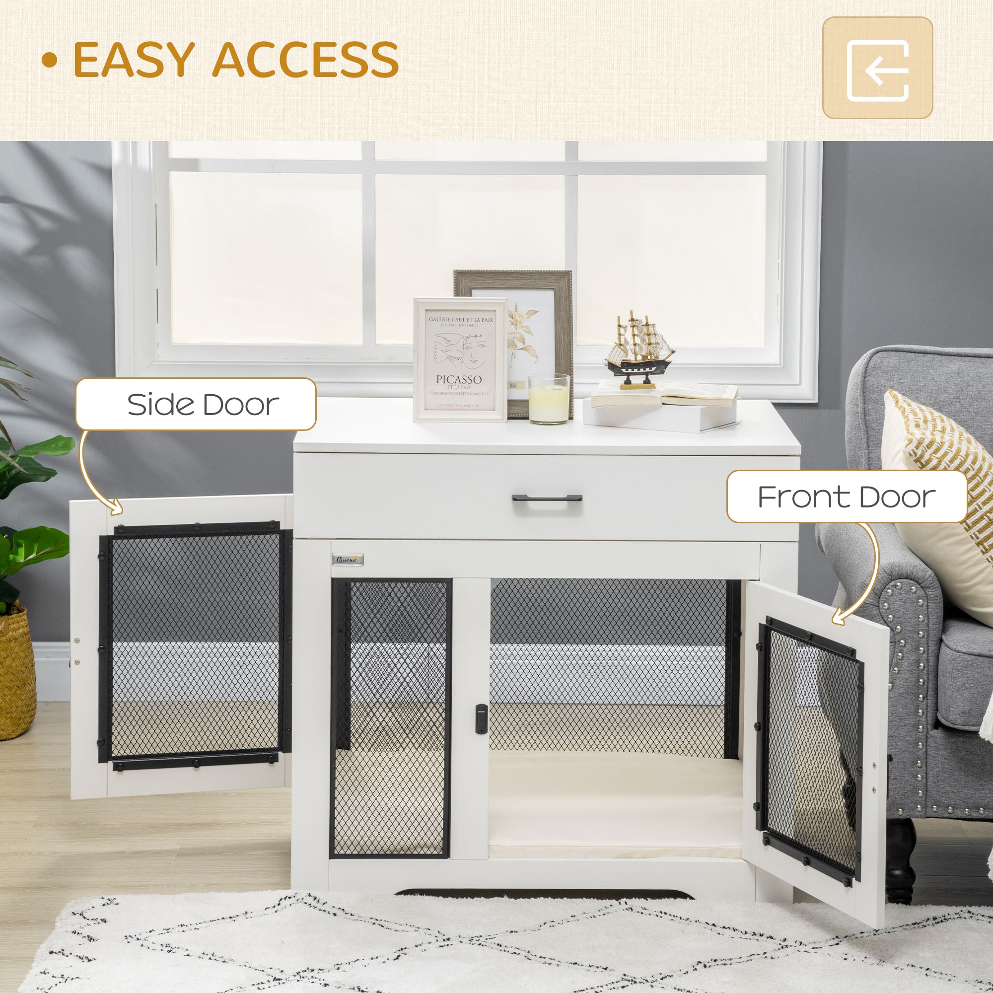 Dog Crate Furniture with Cushion, 2 Doors, Storage, Dog Kennel End Table for Small Medium Dogs, White Houses, Kennels & Pens at Gallery Canada