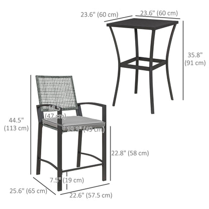 3pc Rattan Patio Bar Table and Bar Chairs w/ Cushions Home Bar Furniture Bistro Sets   at Gallery Canada