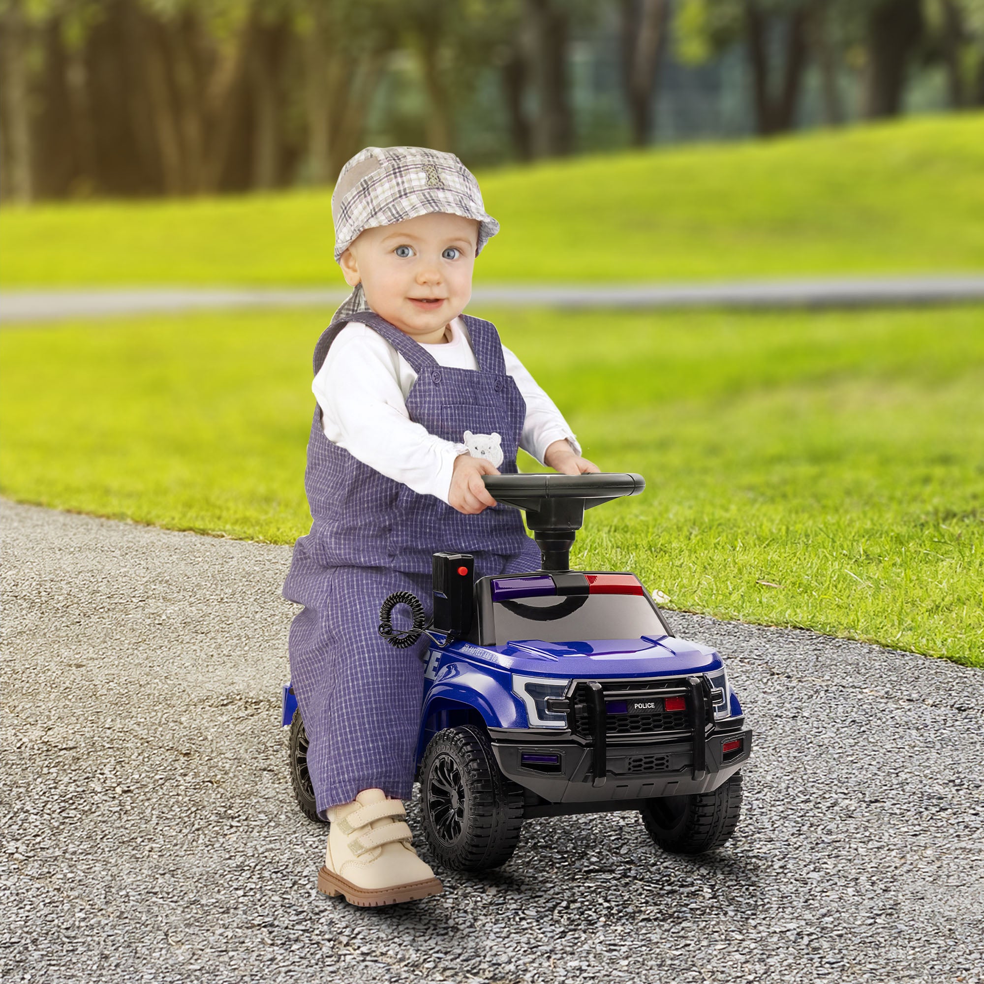 Kids Ride On Sliding Car with Hidden Under Seat Storage, Ride On Police Car for Toddler with Megaphone, Anti Dumping Device, Removable Backrest, Foot-to-Floor Design, Blue Push Cars for Toddlers at Gallery Canada