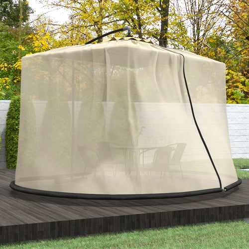 7.5FT Umbrella Table Screen Mosquito Bug Net, Garden Large Umbrella Cover Netting with Zippered Door, Black