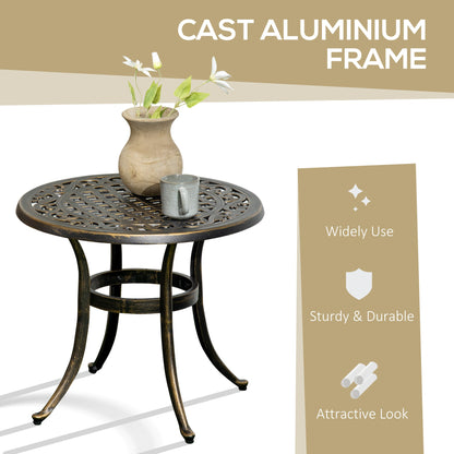 Ф23.6" Round Outdoor Side Table, Cast Aluminum Frame Patio Coffee Side Desk for Patio, Garden, Balcony, Bronze Patio Side Tables   at Gallery Canada