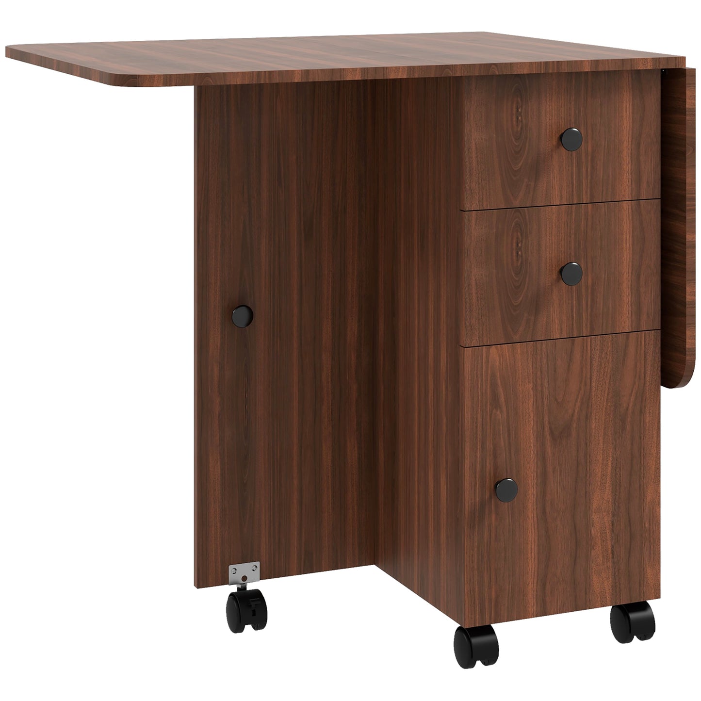 Drop Leaf Dining Table, Mobile Folding Table on Wheels with Drawers and Cabinet for Dining Room, Kitchen, Brown Bar Tables & Dining Tables   at Gallery Canada