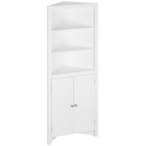 Tall Bathroom Storage Cabinet, Corner Cabinet with Doors, Linen Cabinet with Doors and 3-Tier Shelves, White