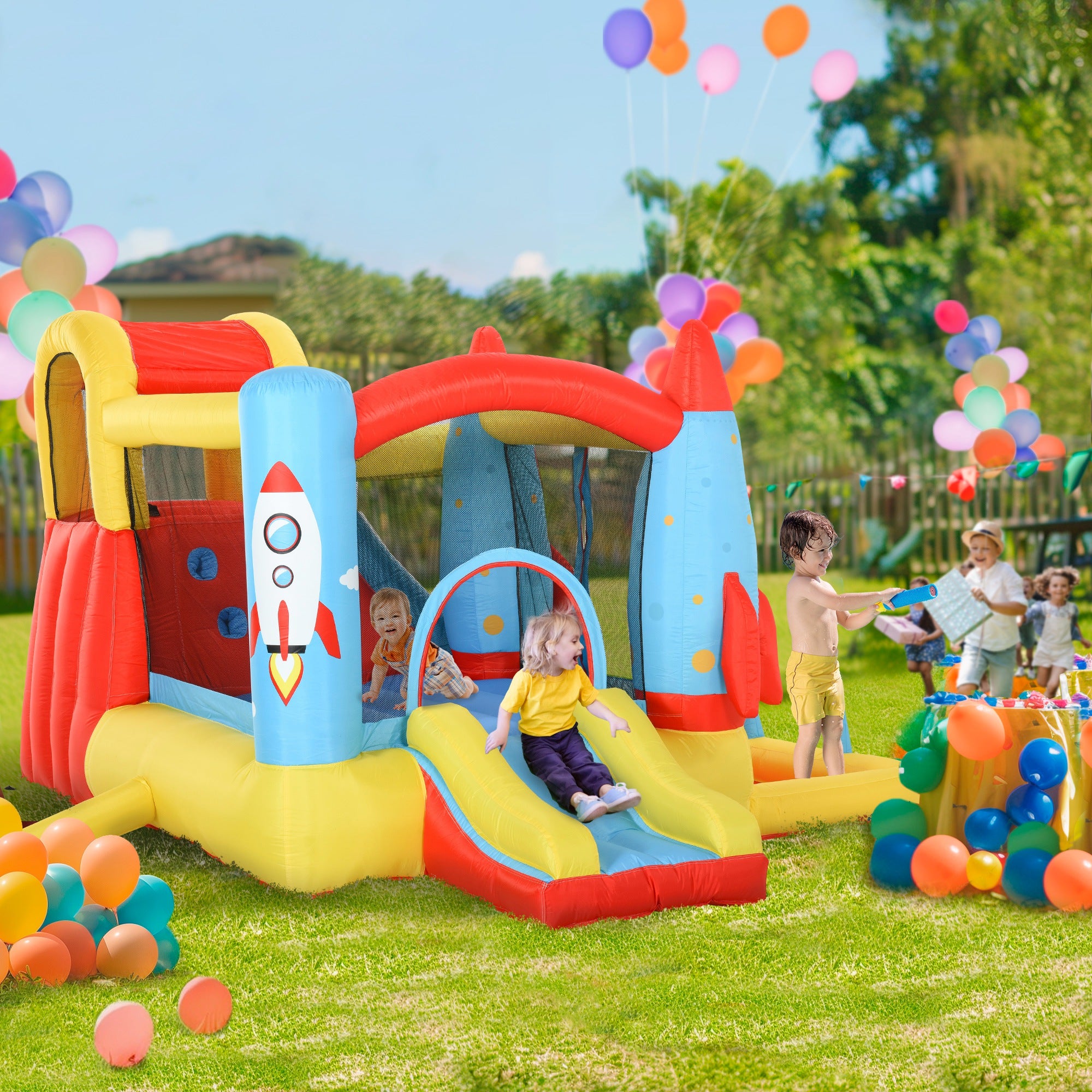 Bounce Castle Inflatable Trampoline Slide Pool Rocket Design 11.14' x 9.18' x 6.06' Inflatables at Gallery Canada