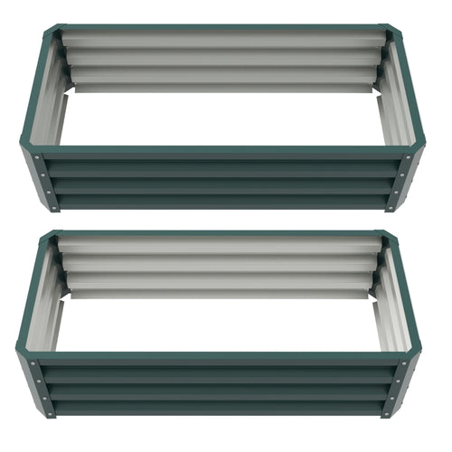 Galvanized Raised Garden Beds, Outdoor Planter Box, Set of 2, for Flowers, Herbs and Vegetables, Green