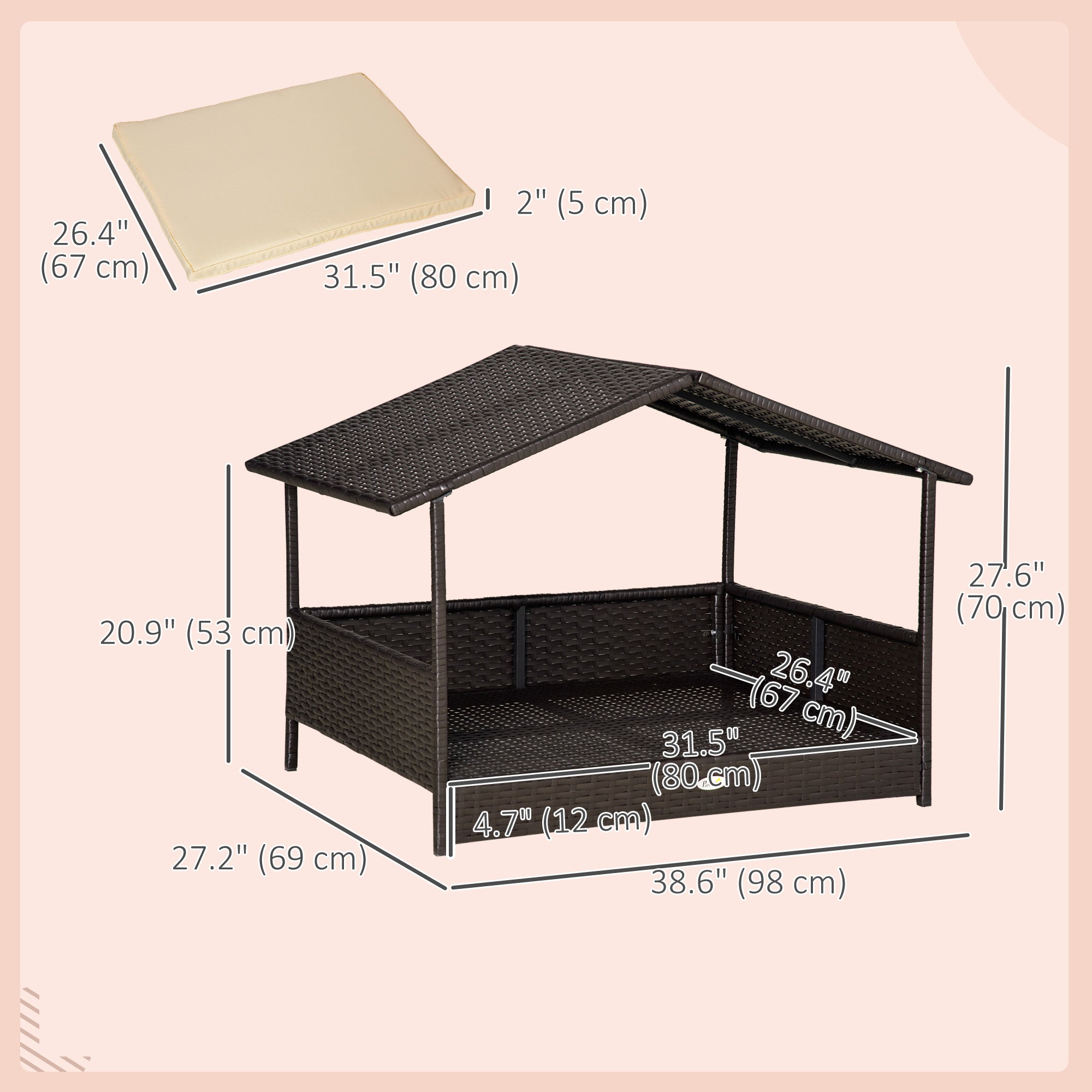 Elevated Rattan Dog House Outdoor with Canopy, Wicker Dog Bed with Water-Resistant Cushion, for Small and Medium Dogs Cream White Houses, Kennels & Pens at Gallery Canada