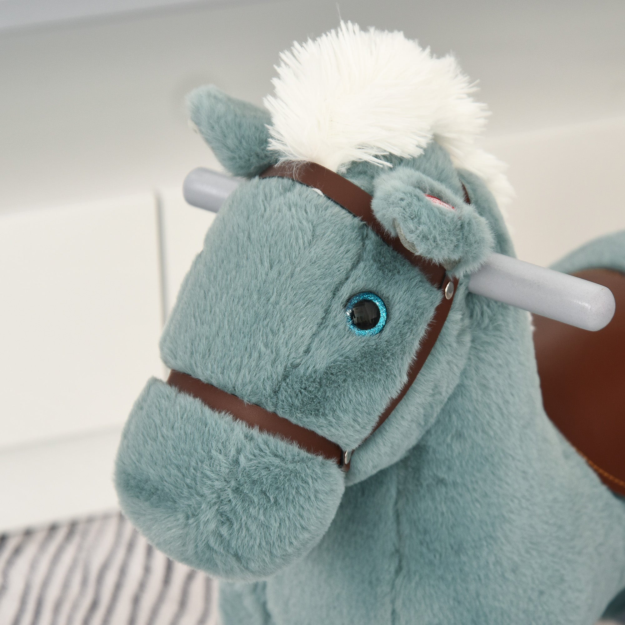 Kids Plush Ride-On Rocking Horse with Bear Toy, Children Chair with Soft Plush Toy &; Fun Realistic Sounds, Blue Rocking Horses at Gallery Canada
