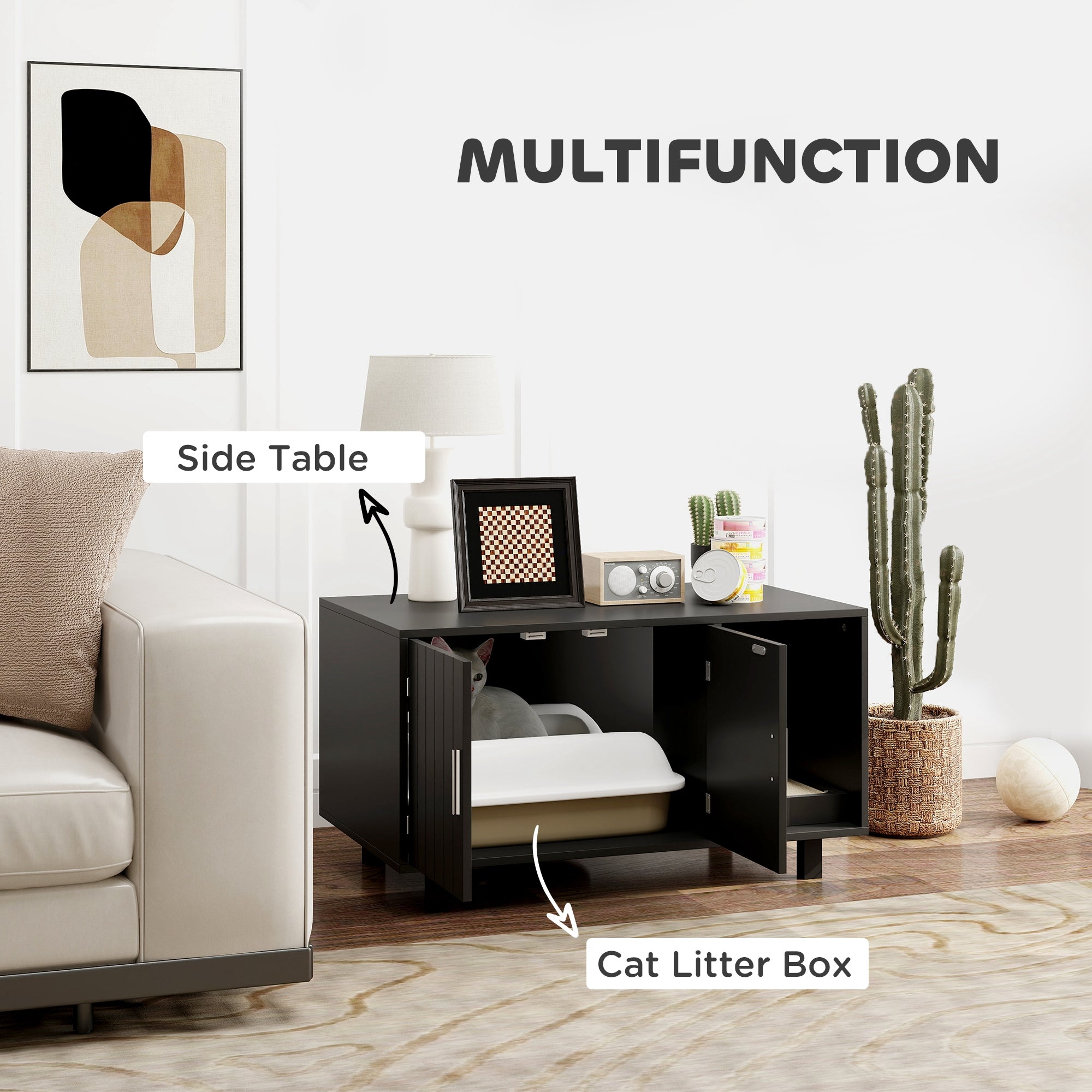 Cat Litter Box Enclosure, Cat House End Table with Scratcher, Black Cat Litter Box Enclosures   at Gallery Canada