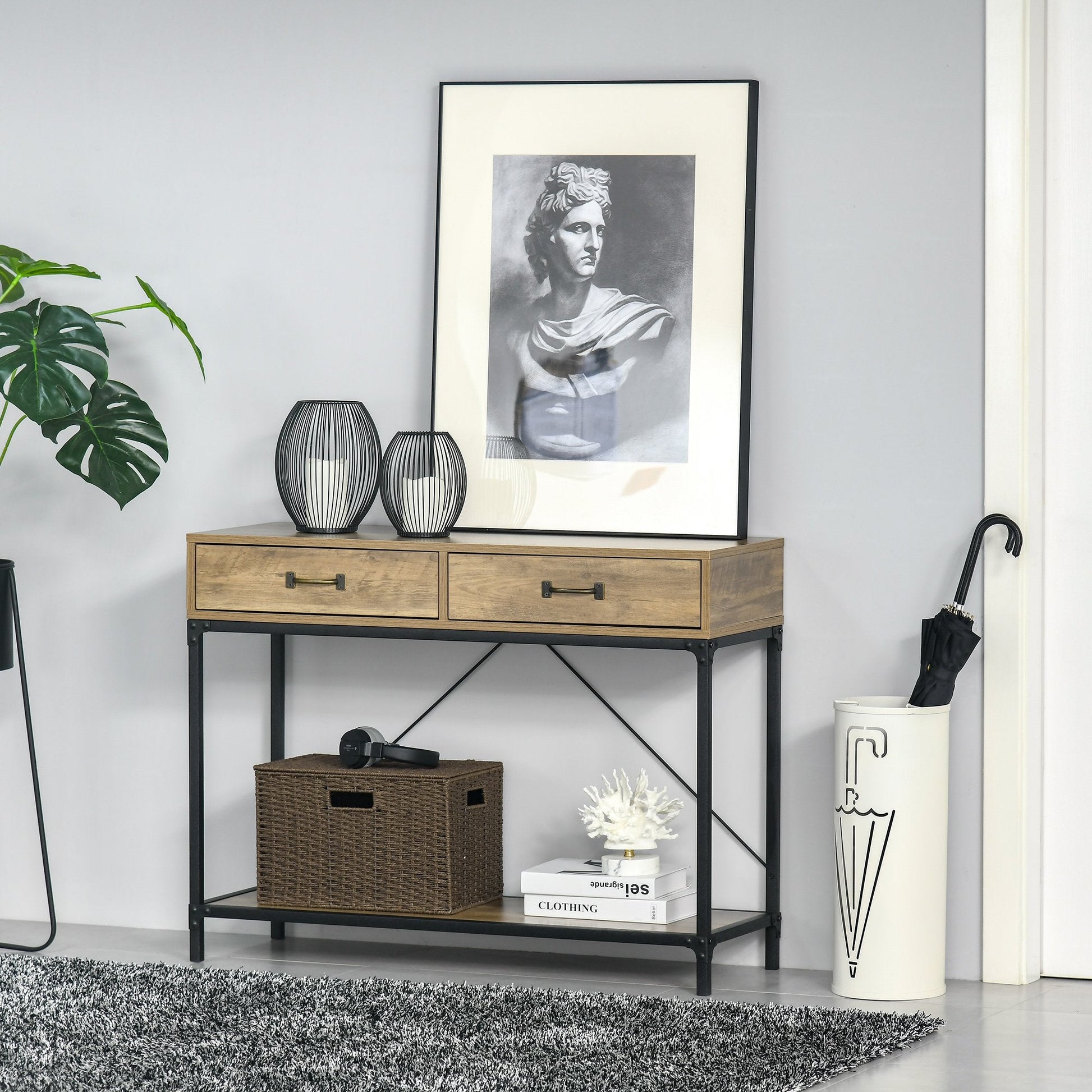 Vintage Sofa Console Table, Entryway Table with Drawers, Storage Shelf for Living Room, Hallway, Bedroom, Brown Console Tables   at Gallery Canada