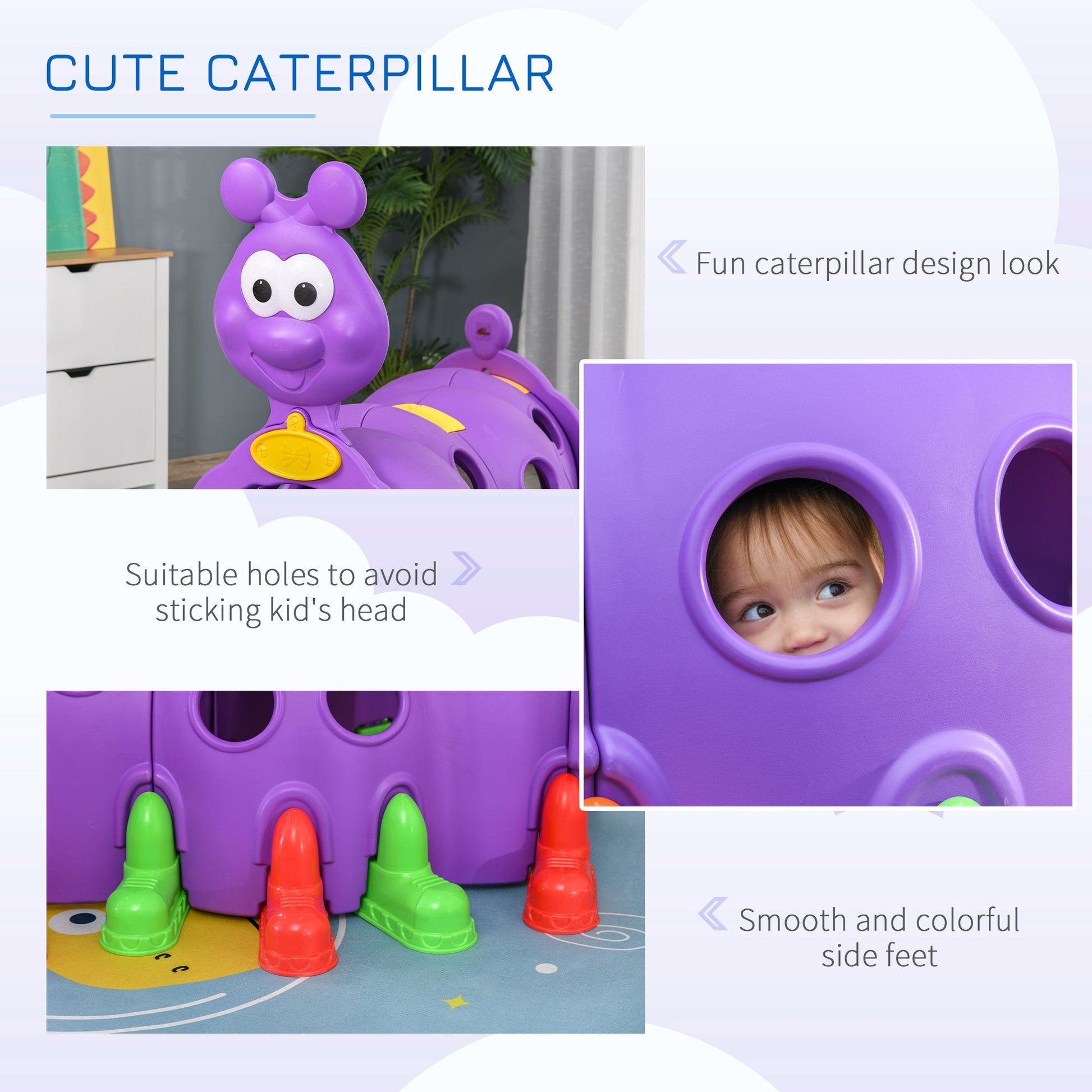 Caterpillar Tunnels for Kids to Crawl Through Climbing Toy Indoor &; Outdoor Play Structure for 3-6 Years Old, Purple Children's Play Tunnels   at Gallery Canada