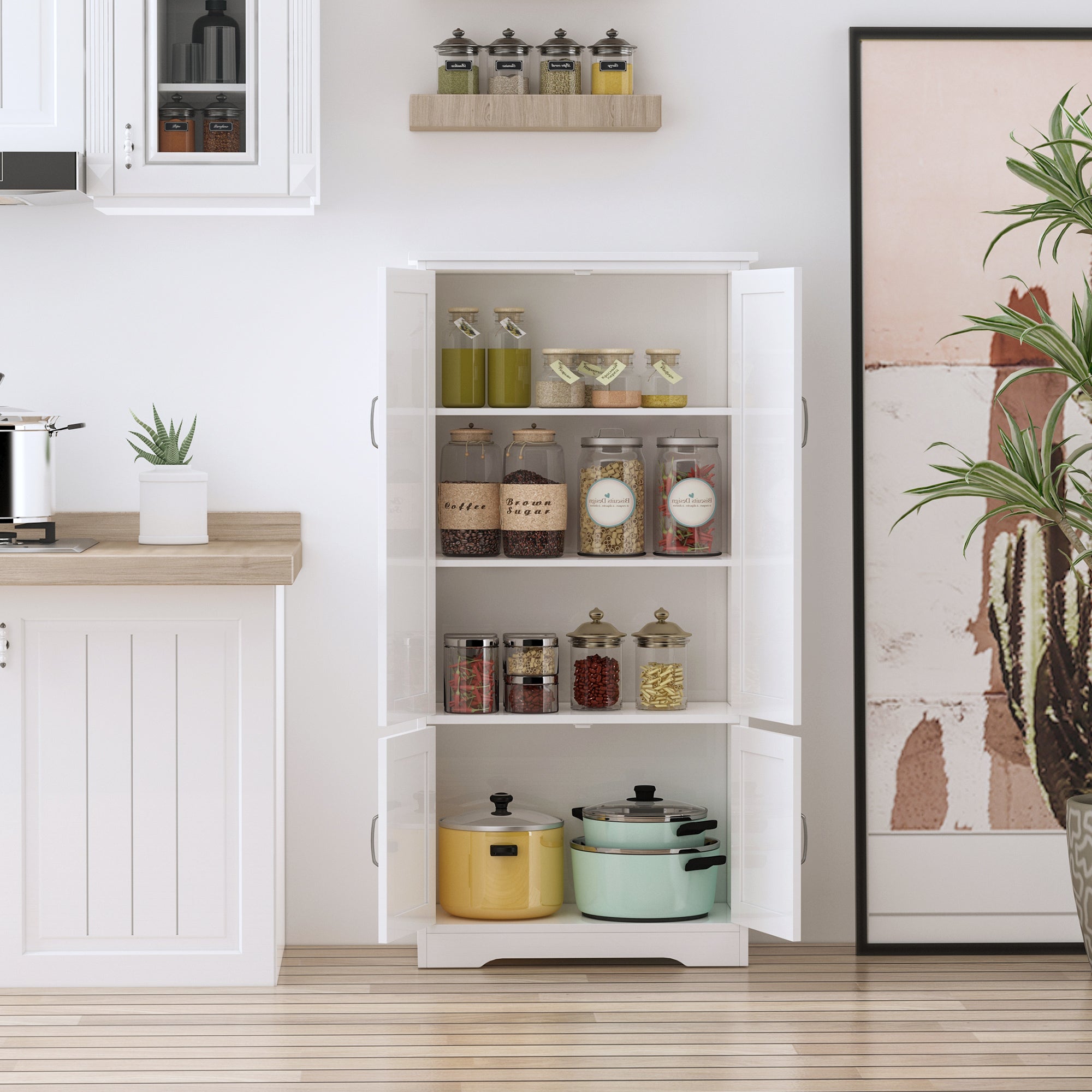 4-Door Storage Cabinet Multi-Storey Large Space Pantry with Adjustable Shelves White Kitchen Pantry Cabinets   at Gallery Canada