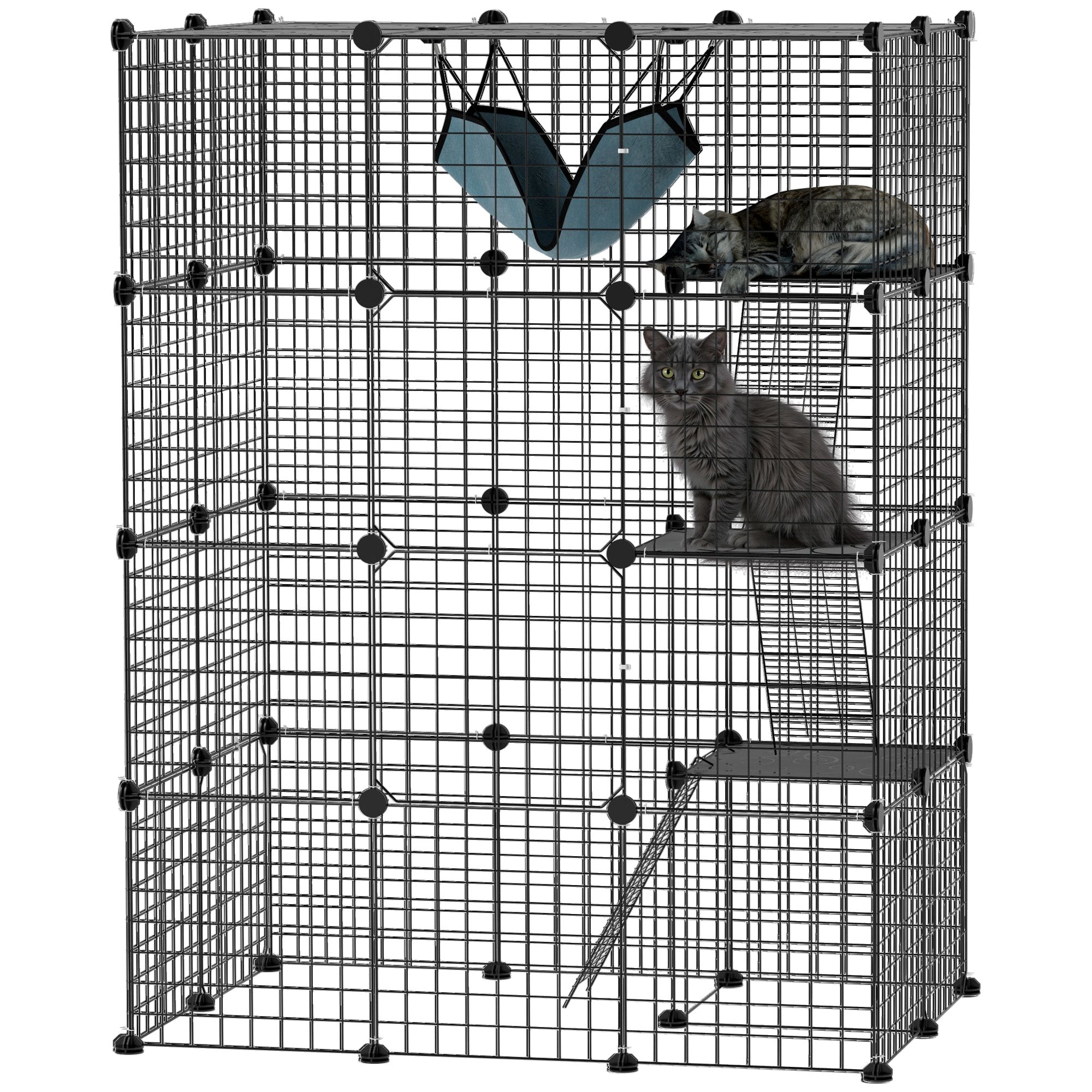 4-Tier DIY Large Cat Cage with Hammock, Platforms, Ramps, Accessories for 1-3 Cats, Indoor Use, Black Outdoor Cat Enclosures at Gallery Canada
