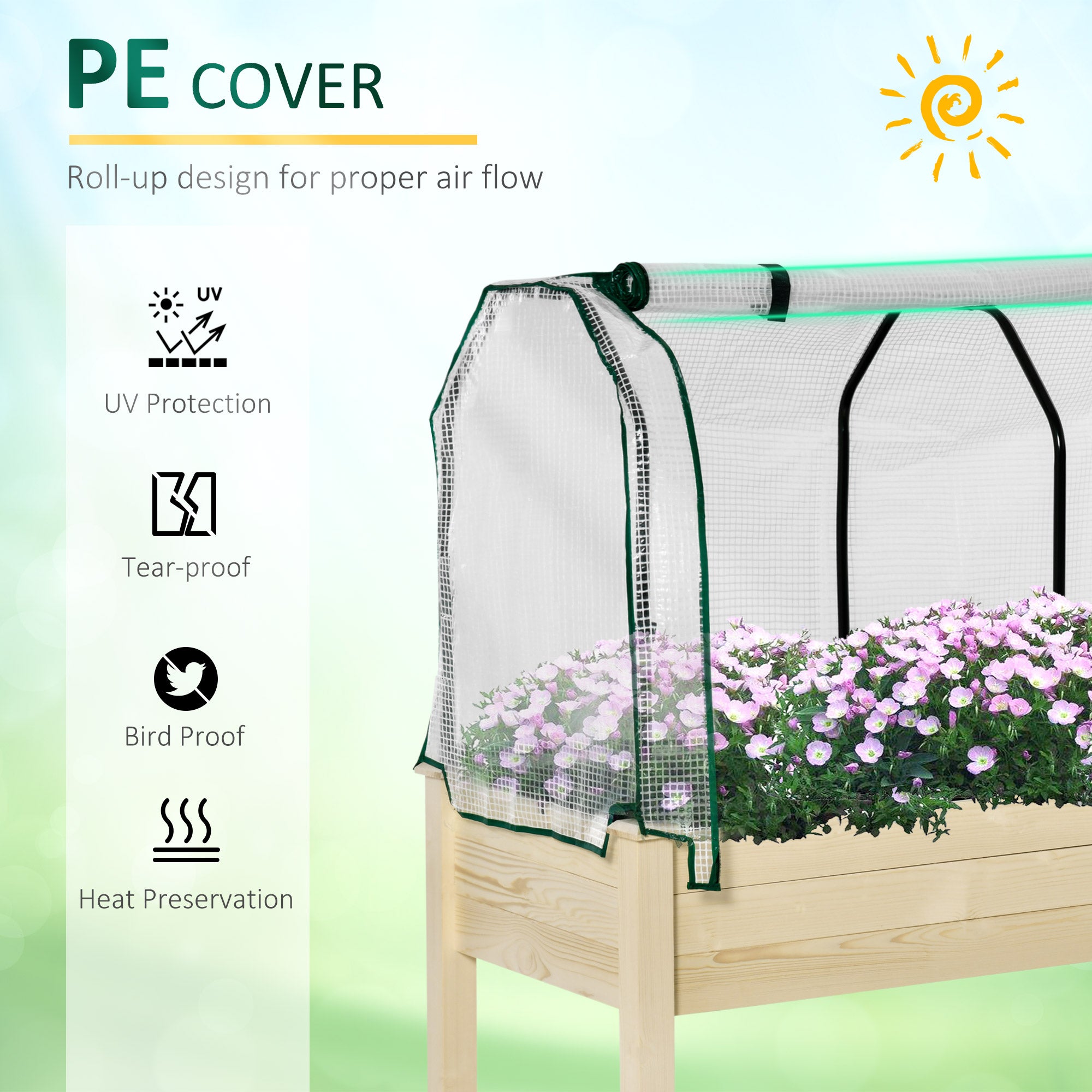 Raised Garden Bed with PE Greenhouse Cover Outdoor Elevated Wood Planter Box for Herbs and Vegetables, Use for Patio, Backyard, Balcony, 48 x 22 x 46 inch, Natural Elevated Garden Beds at Gallery Canada