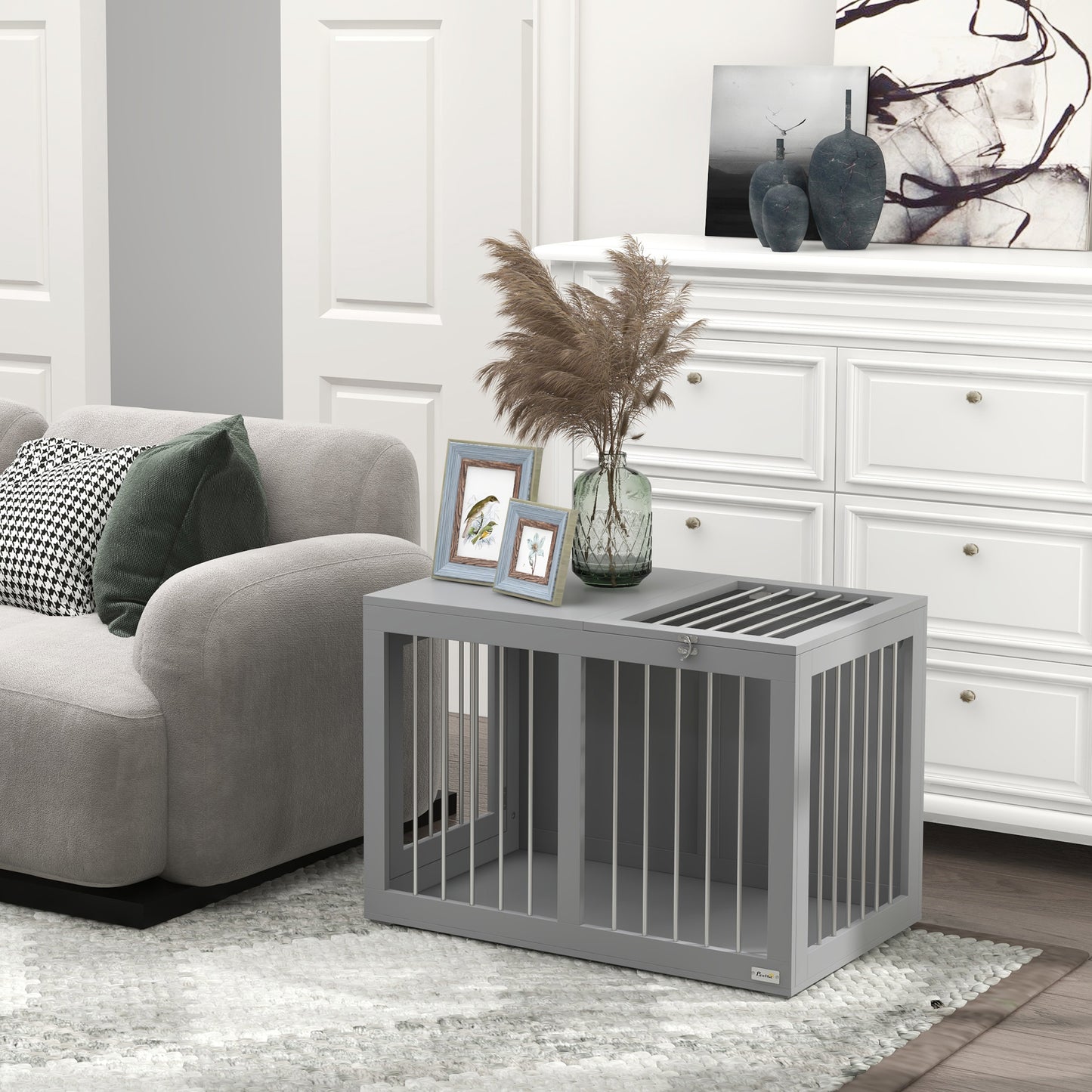 31.5" Dog Crate Furniture with Double Doors, for Medium Dogs, Grey Houses, Kennels & Pens   at Gallery Canada