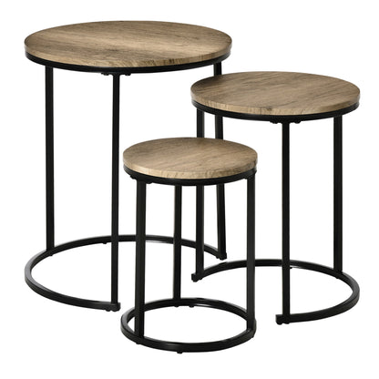 Nesting Tables Set of 3, Round Coffee Table, Modern Stacking Side Tables with Wood Grain Steel Frame for Living Room, Brown Side Tables Brown  at Gallery Canada