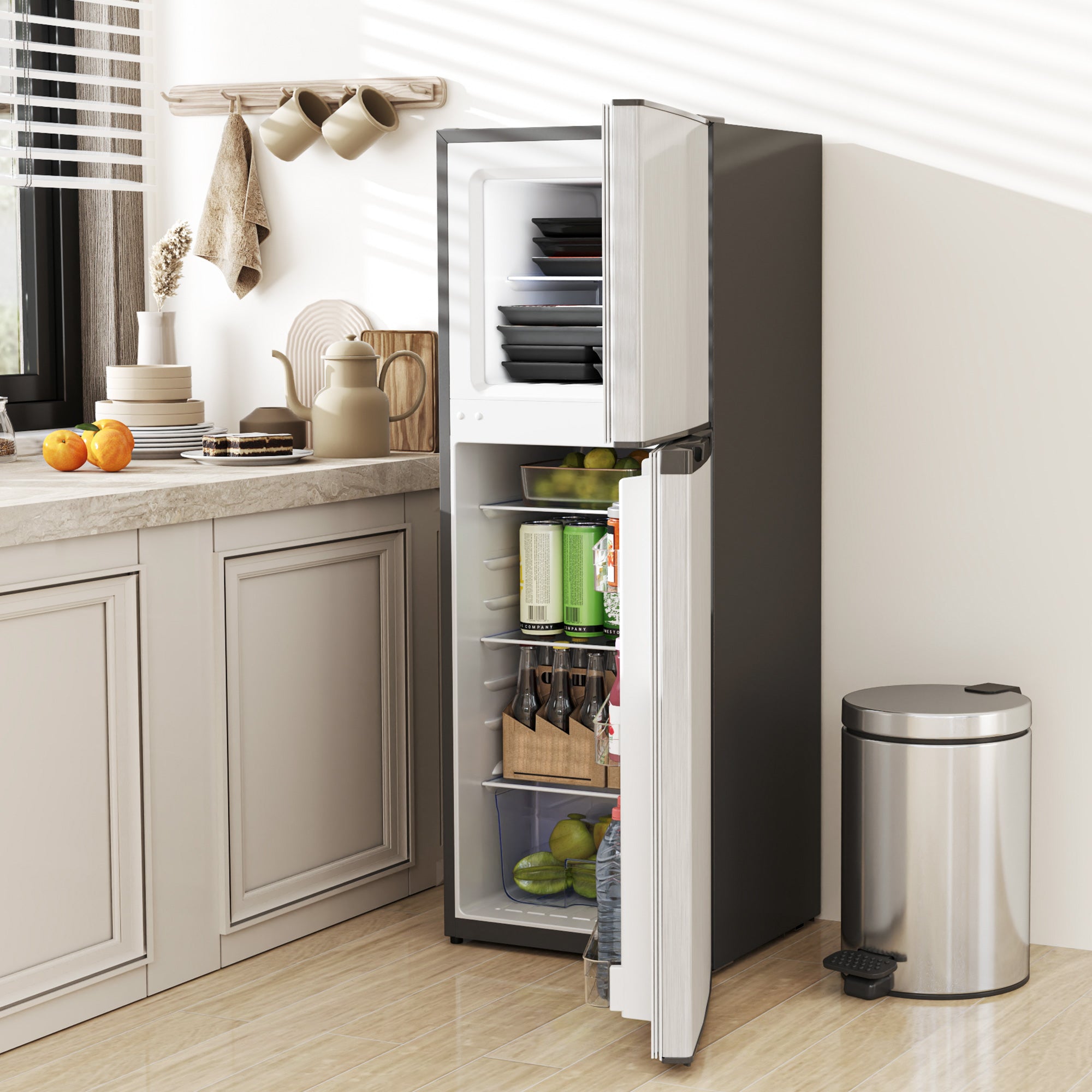 Double Door Mini Fridge with Freezer, 4.6 Cu.Ft Small Refrigerator with Thermostat, Shelves, Reversible Door, Silver Small Kitchen Appliances at Gallery Canada