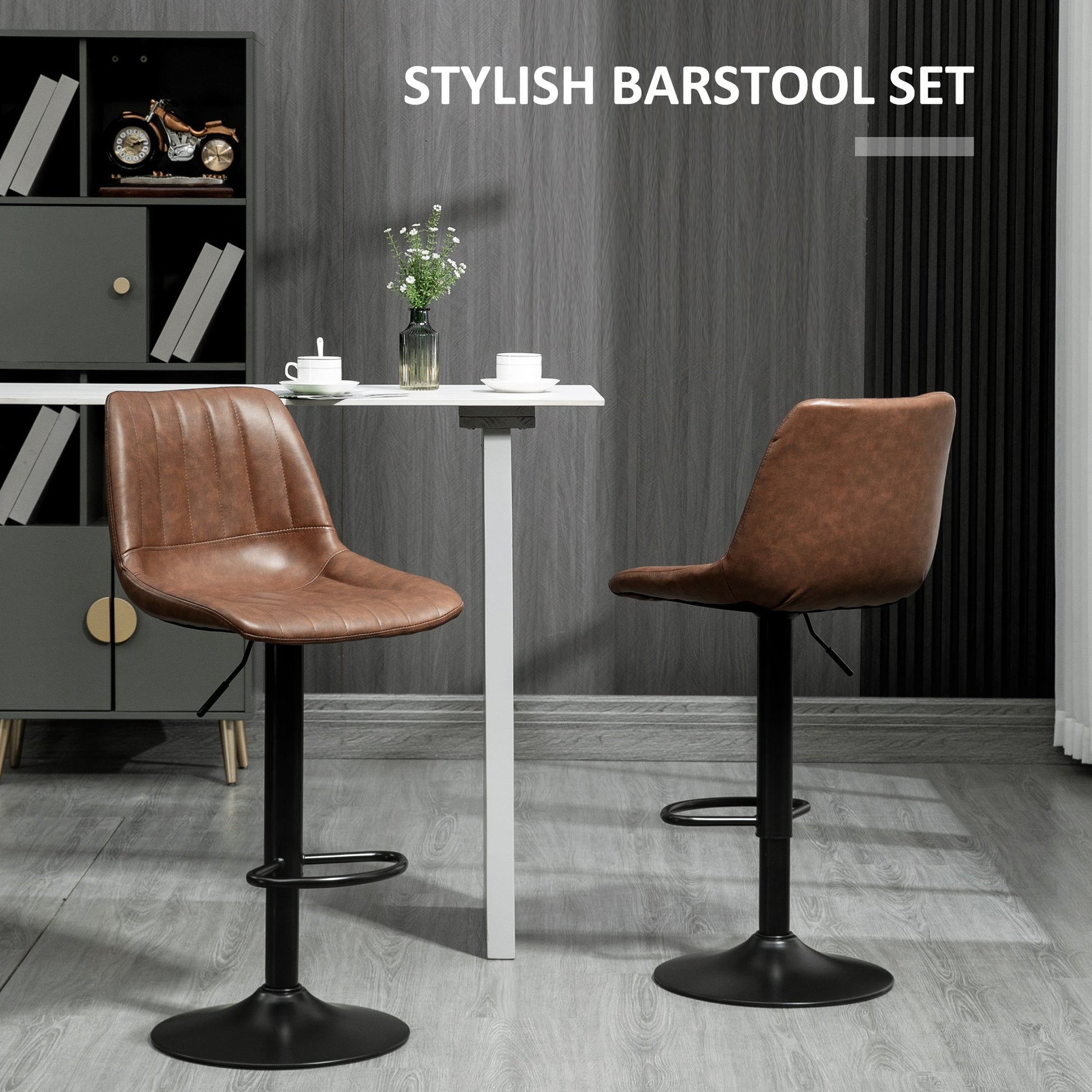 Swivel Bar Stools Set of 2, PU Leather Upholstered Counter Stools with Adjustable Height and Footrest for Kitchen Bar Stools   at Gallery Canada