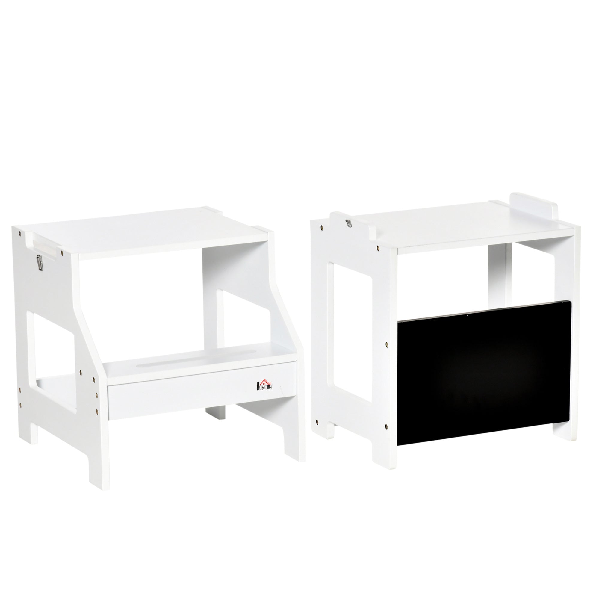 2-in-1 Kids Kitchen Helper Step Stool, Detachable Toddler Table and Chair Set, Children Standing Tower for Kitchen Counter with Safety Rail Chalkboard, White Toddler & Kids Step Stools at Gallery Canada