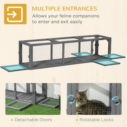 L-Shape 59" Extendable Cat Tunnel with Removable Door, Indoor/Outdoor Shelter, Grey Outdoor Cat Enclosures   at Gallery Canada