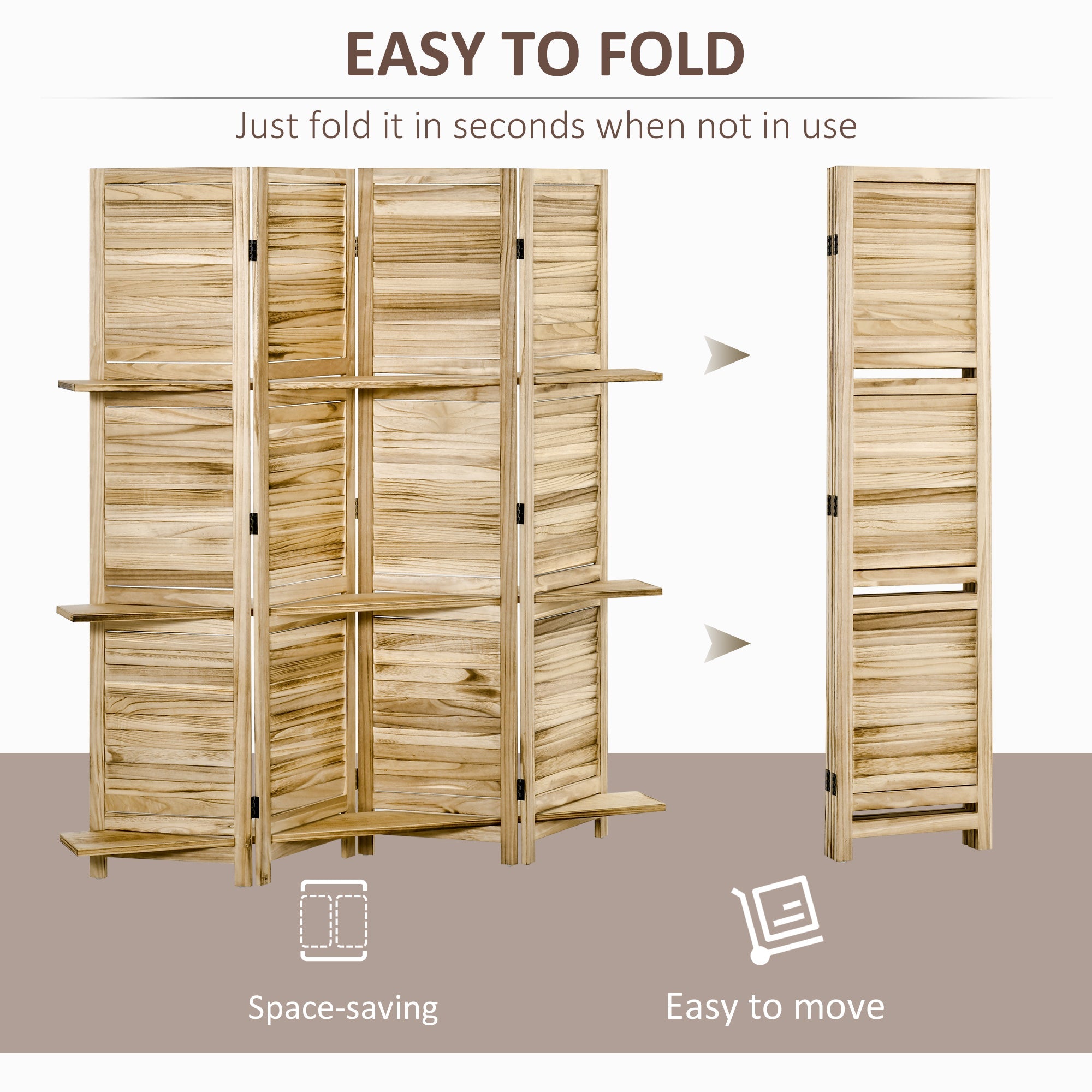 5.6' 4 Panel Room Divider, Folding Wall Divider, Indoor Privacy Screen for Home Office, Natural Room Dividers   at Gallery Canada