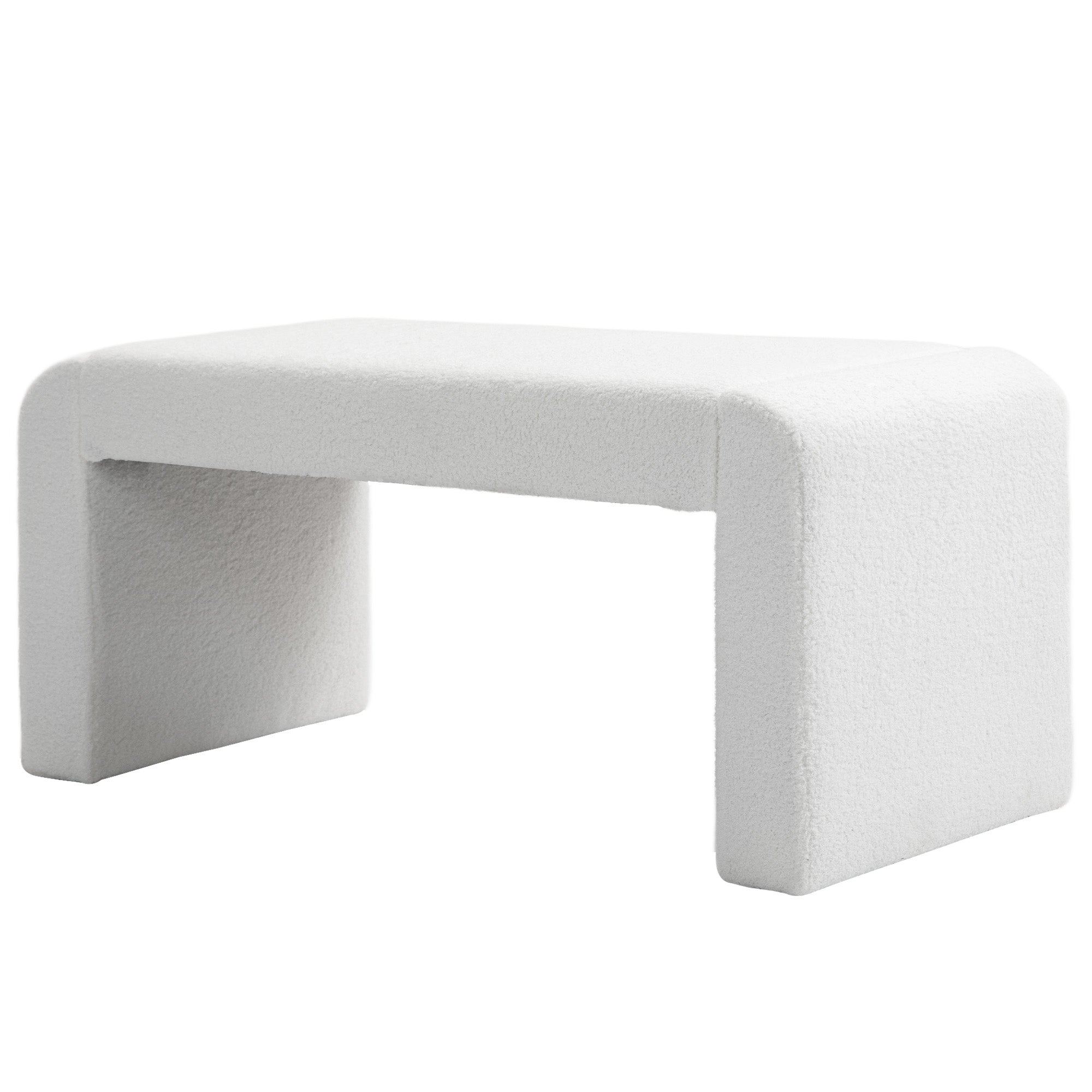 Upholstered Bedroom Bench, Boucle End of Bed Bench, Modern U-Shaped Entryway Bench, 39 x 18 x 18 Inches, White Storage Ottomans & Benches White at Gallery Canada